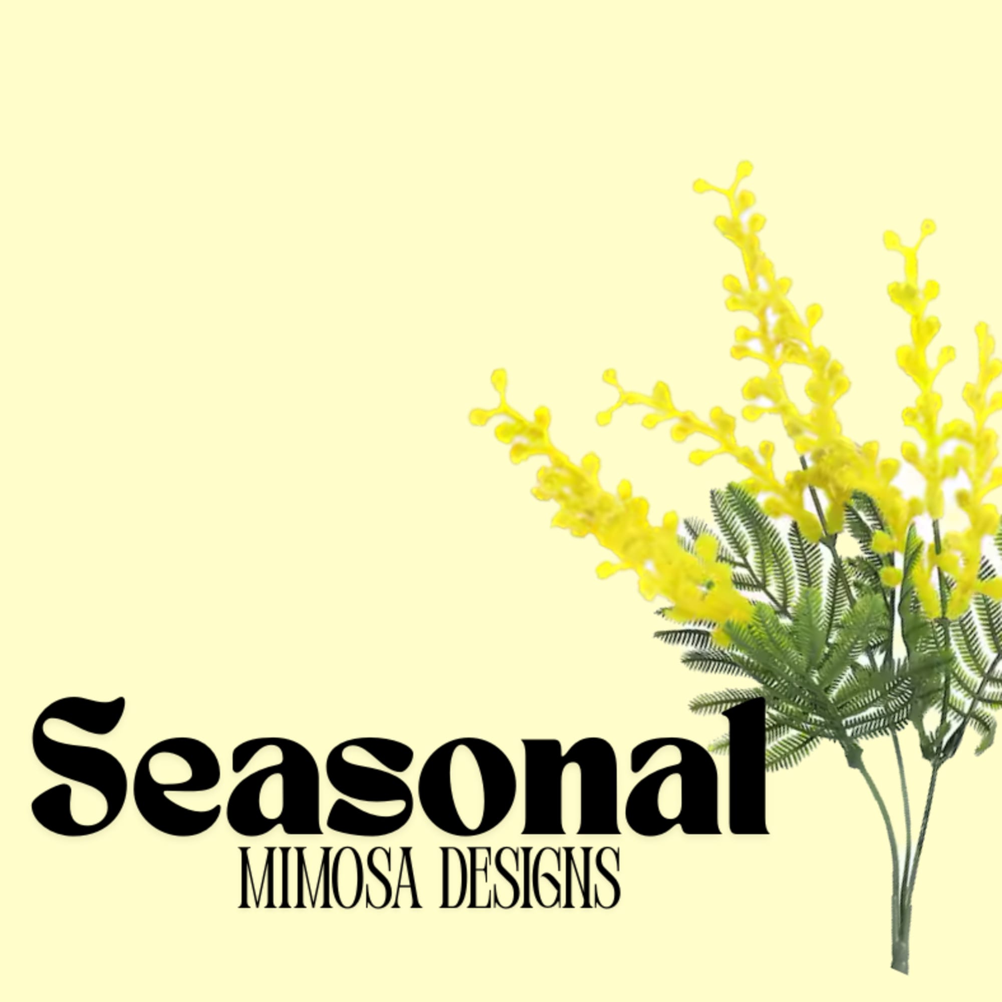 A bright and cheery seasonal arrangement. Vibrant and fragrant Mimosa compliment calming