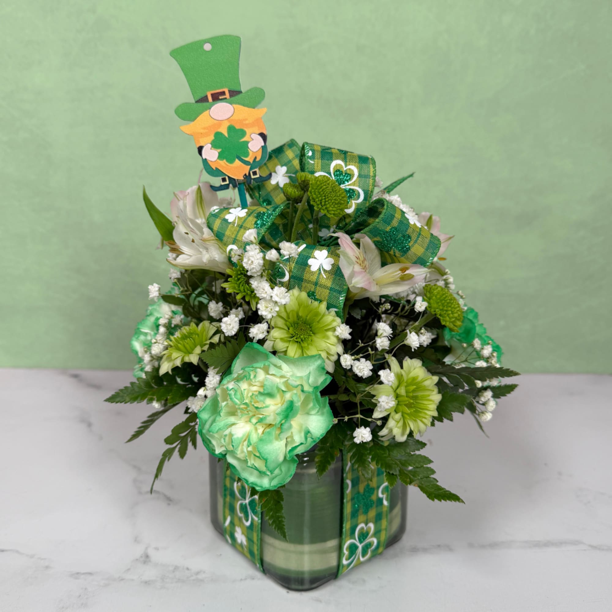 Our Leprechaun's Delight Cube by Savilles Florist is an adorable way to