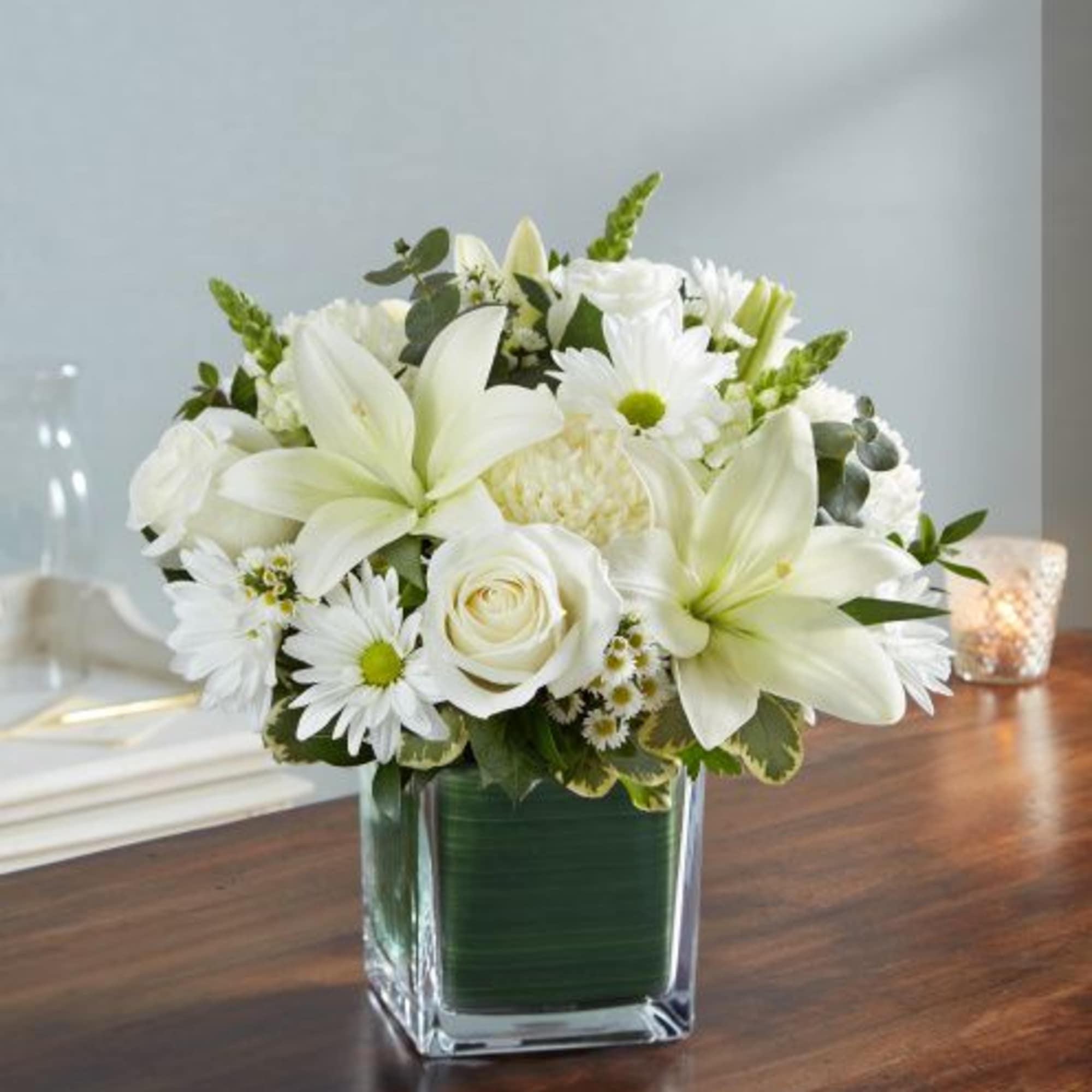 Healing Tears in White is a beautiful mix of White flowers and