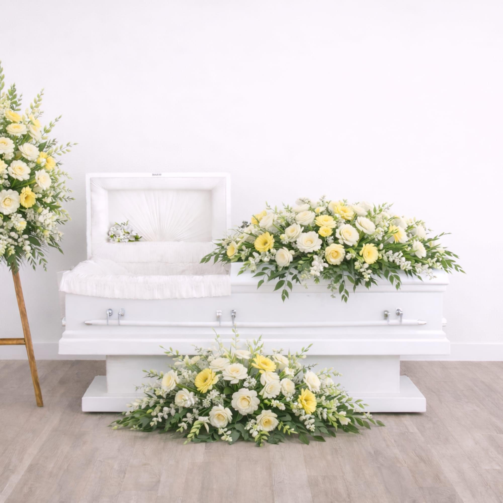 The Heavenly Tribute Deluxe Package provides a fuller and more luxurious floral