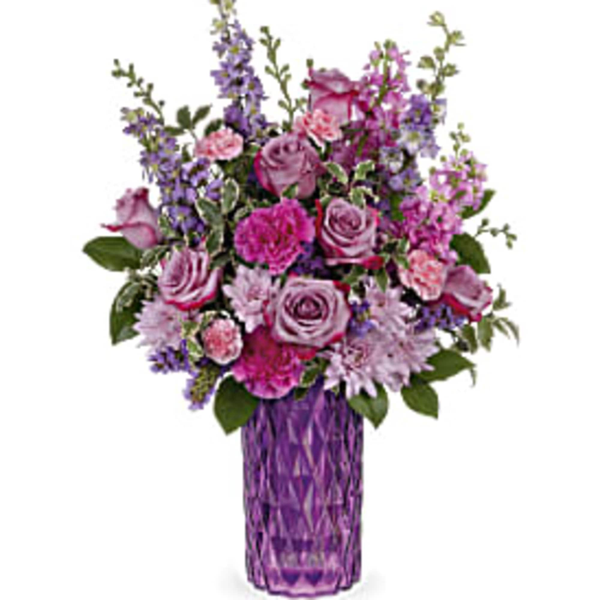 Lavish mom with luxury! This magnificent lavender rose bouquet reaches new heights