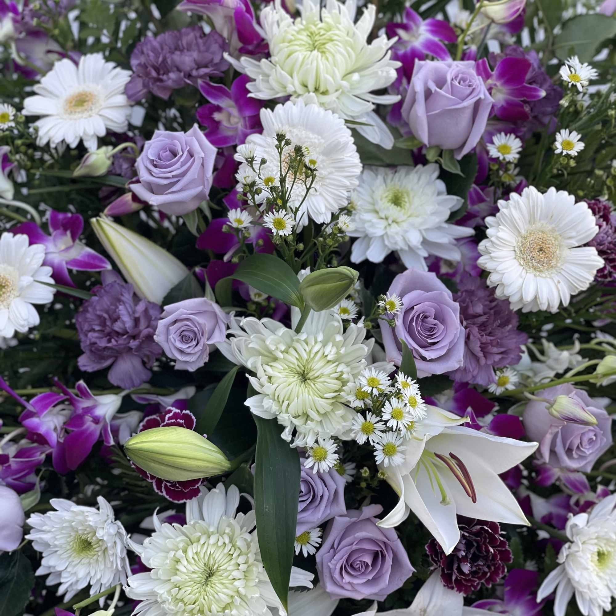 Purple, lavander and white hanging spray 