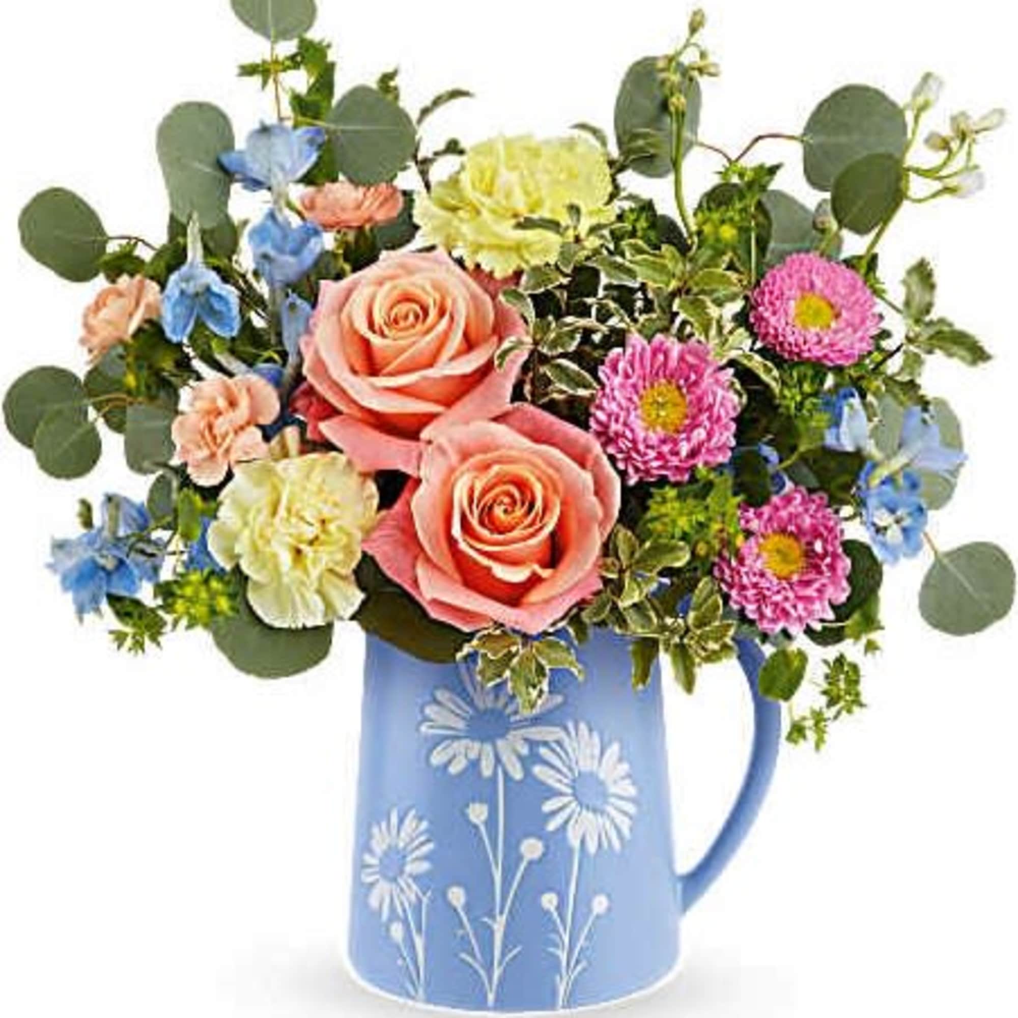 Brimming with fresh-picked charm, Teleflora's Daisy Dreams Bouquet delights with peach roses