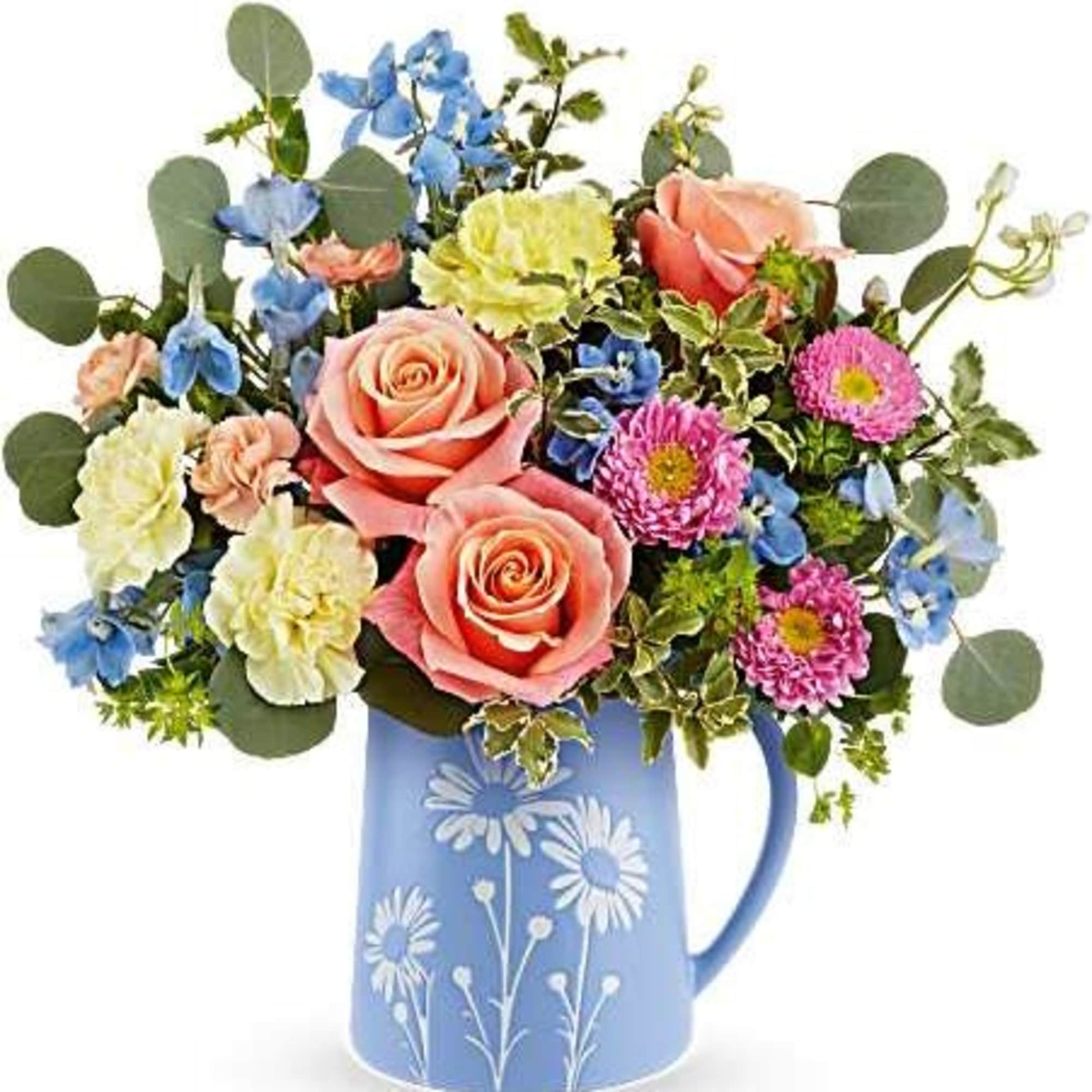 Brimming with fresh-picked charm, Teleflora's Daisy Dreams Bouquet delights with peach roses