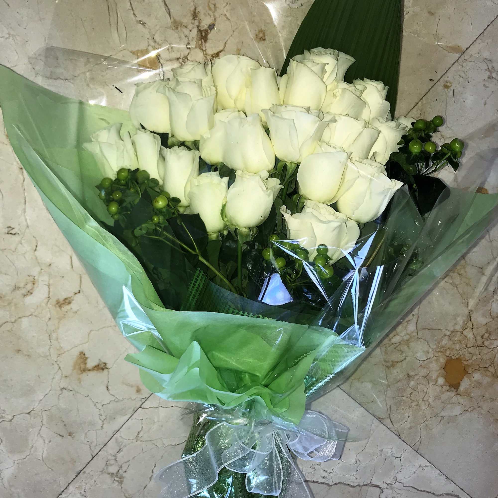 24 White Long-Stem Roses &ndash; Wrapped Bouquet

