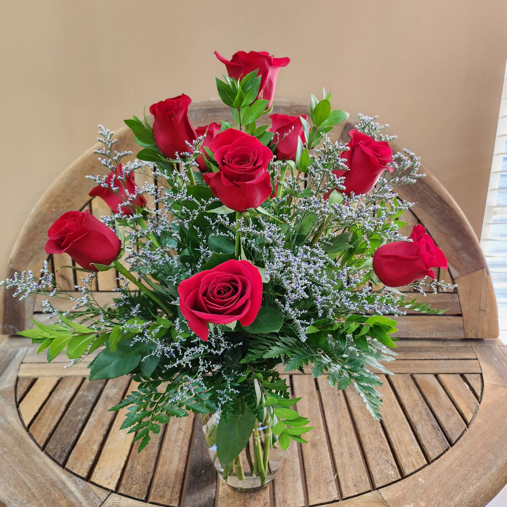 Dozen Red Roses With Caspia And Myrtle