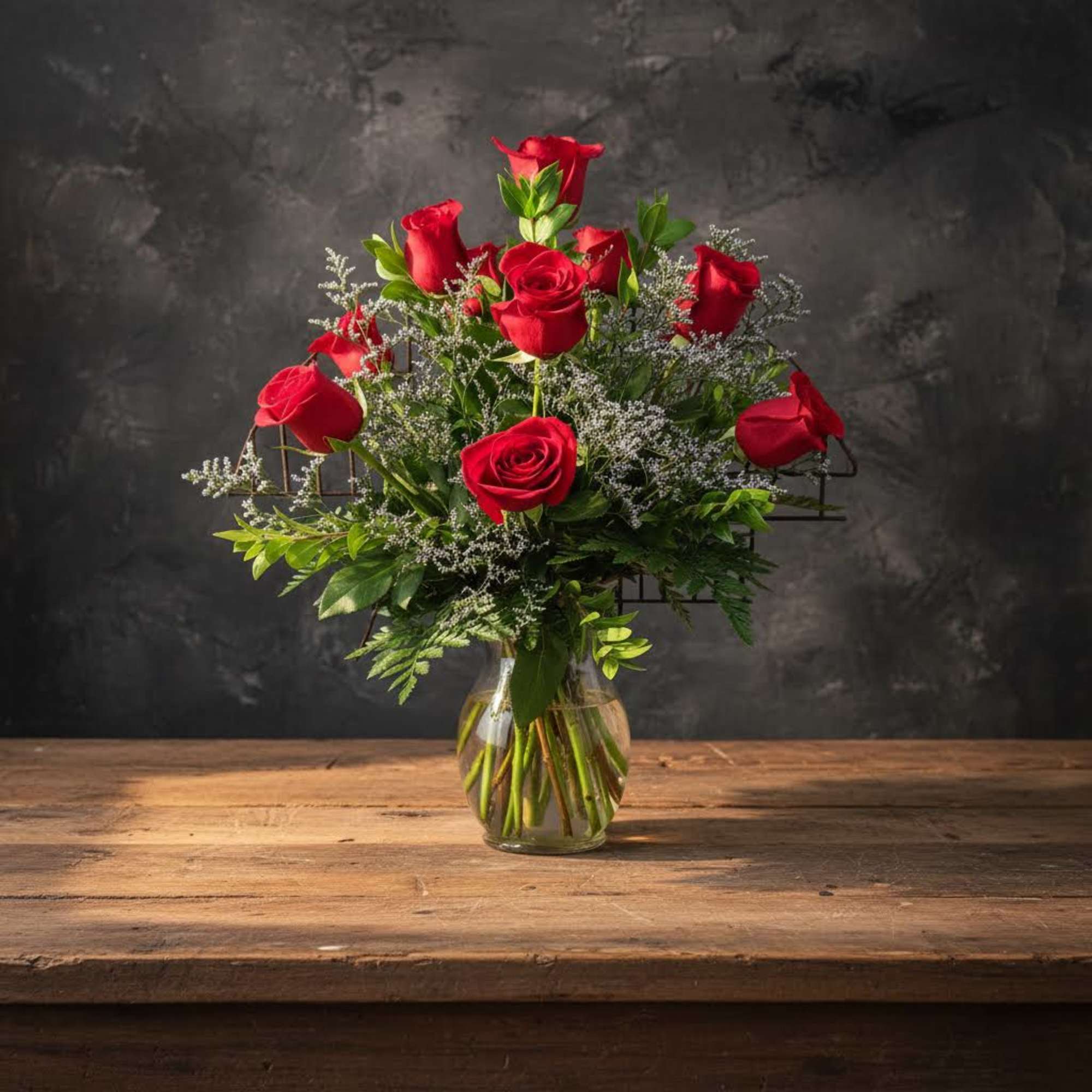 Dozen Red Roses With Caspia And Myrtle