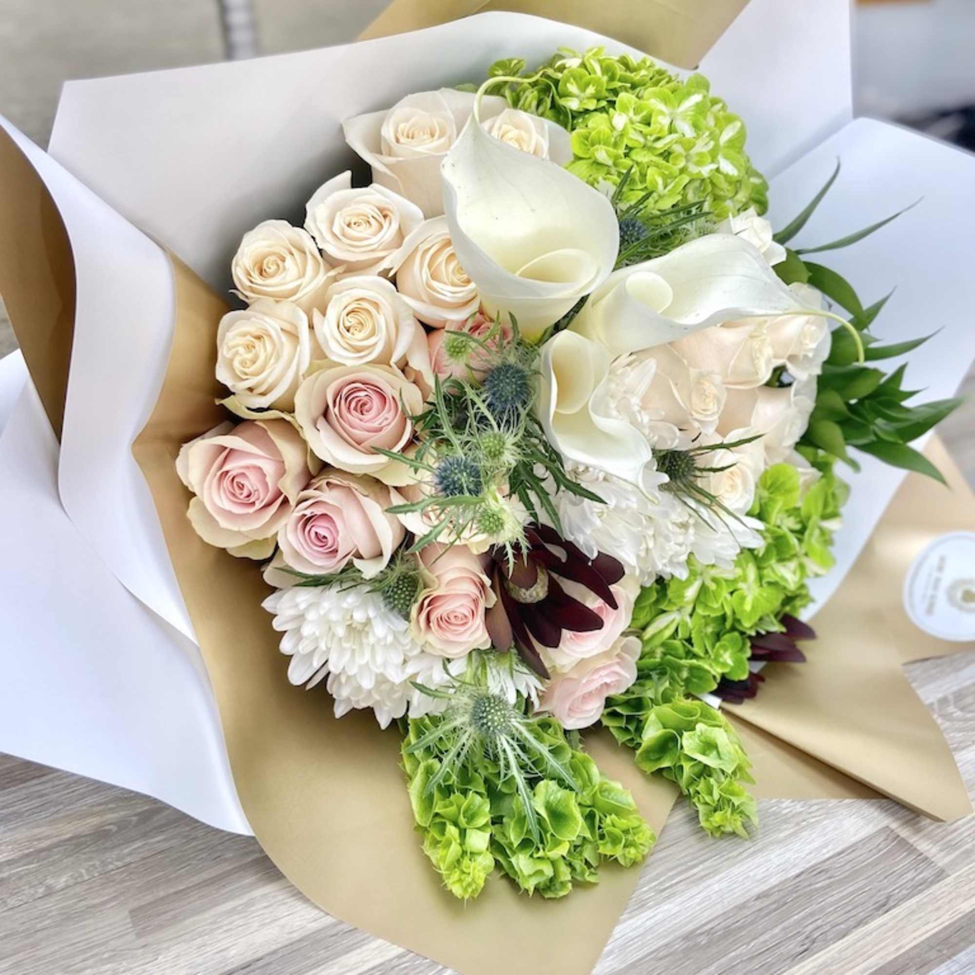 Adore Me Handheld Bouquet: Romantic bouquet with 2 Doz roses, hydrangeas, orchids