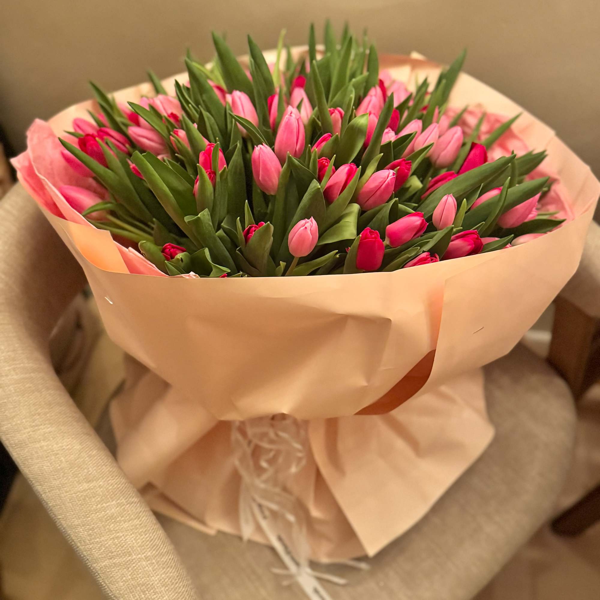 Beautiful much of pink and red tulips 