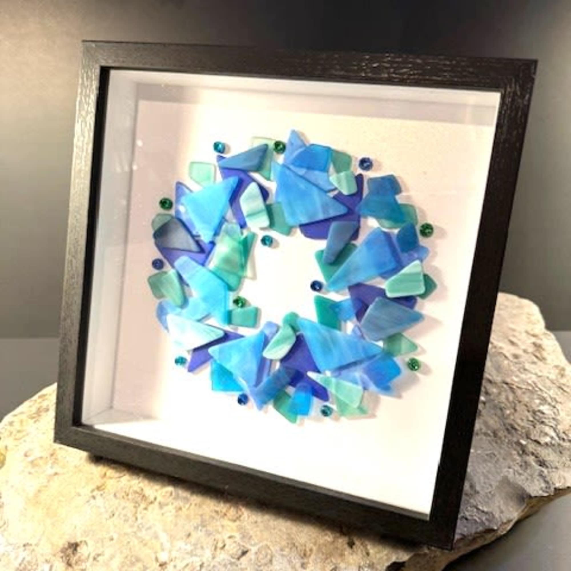 Firefly's Framed Ocean Blue Sea Glass Wreaths are stunning!  Made in