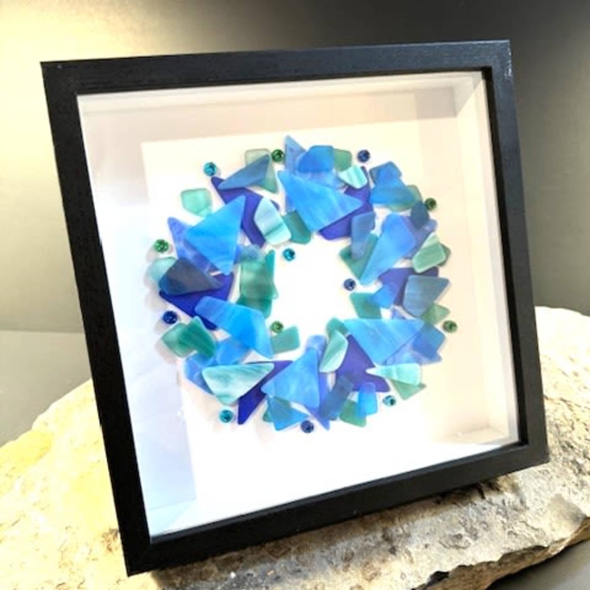Firefly's Framed Ocean Blue Sea Glass Wreaths are stunning!  Made in
