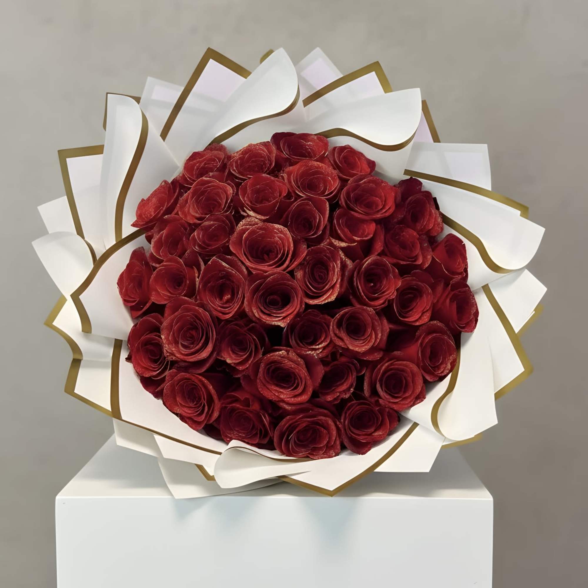 Roses enhanced with sparkles, metallic and gold accents, and other embellishments to