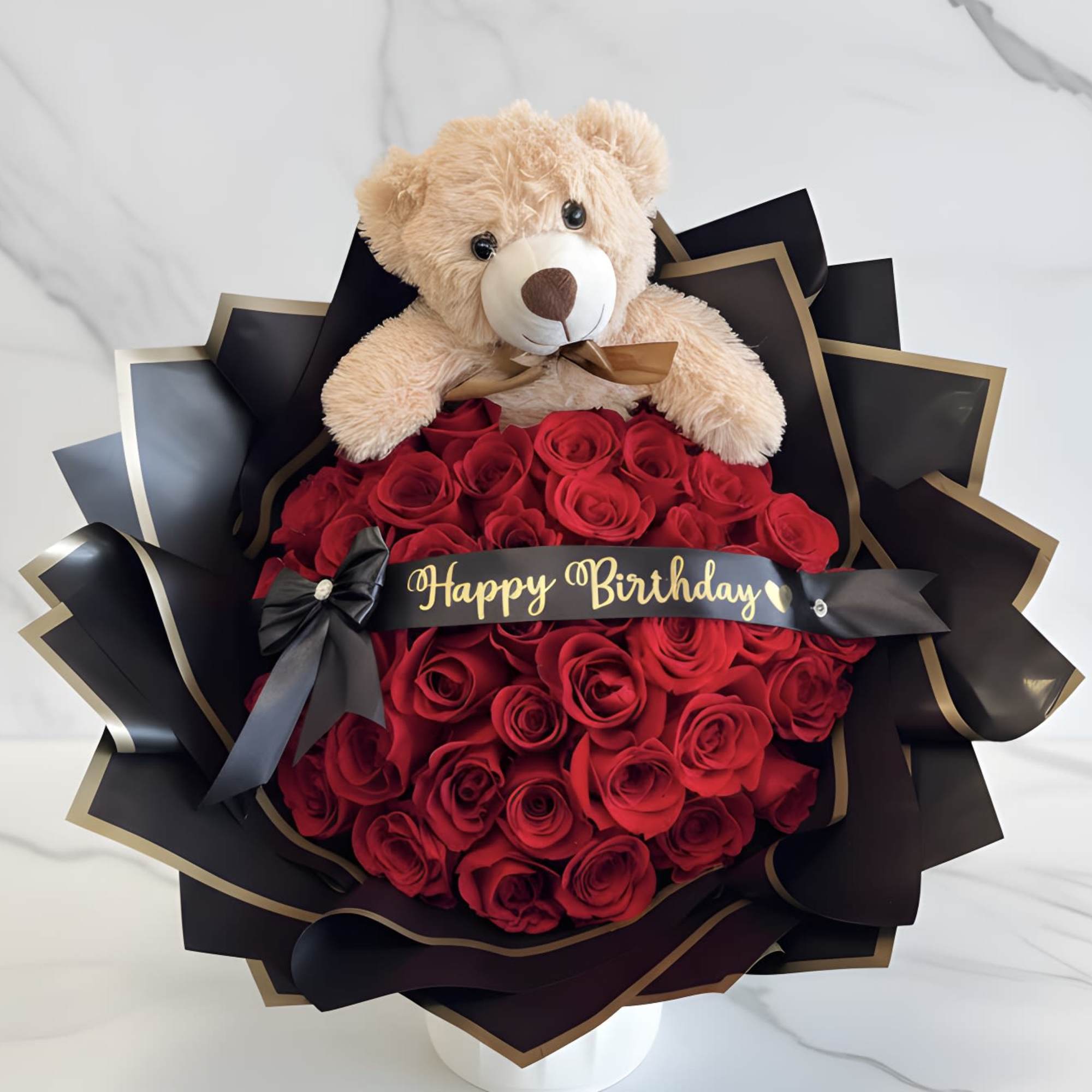 A teddy bear rose bouquet is a charming and whimsical arrangement that