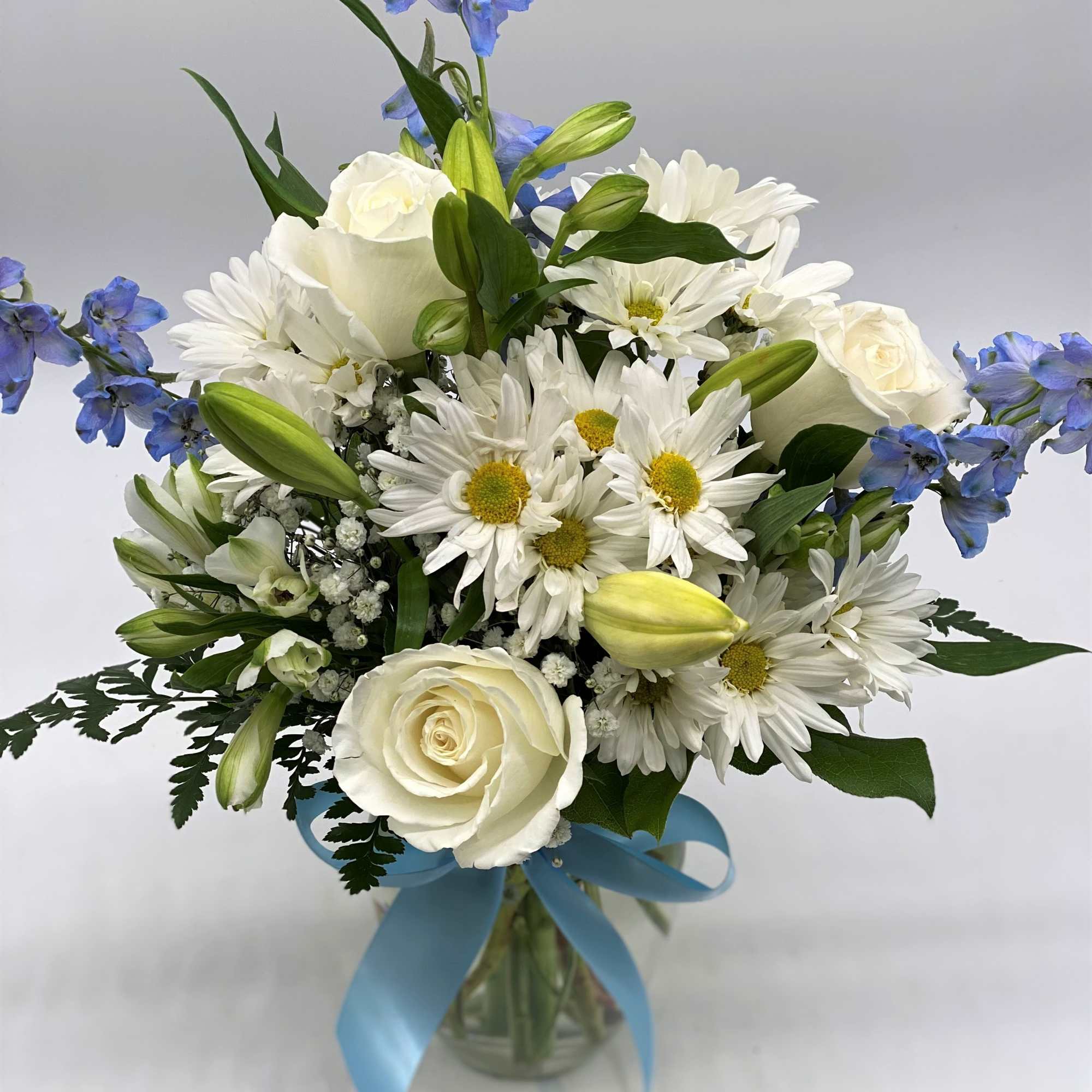 Blue and White Flowers for a Congratulations on a Baby Boy or