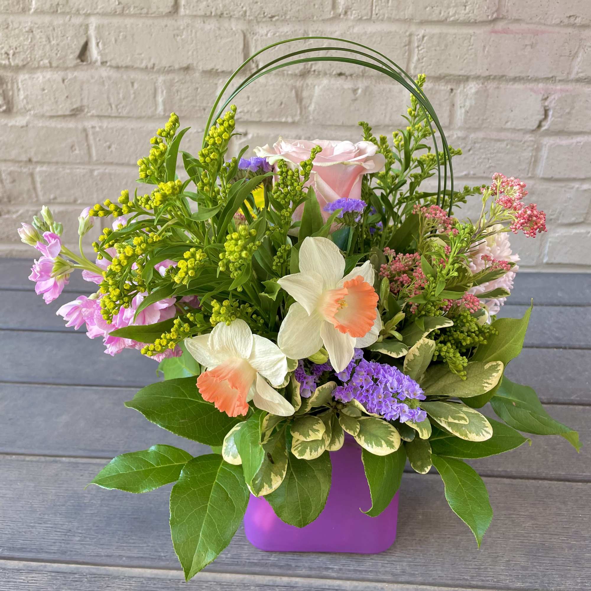 The '~Spring Dew~' is a fragrant arrangement full of joyful springtime flowers