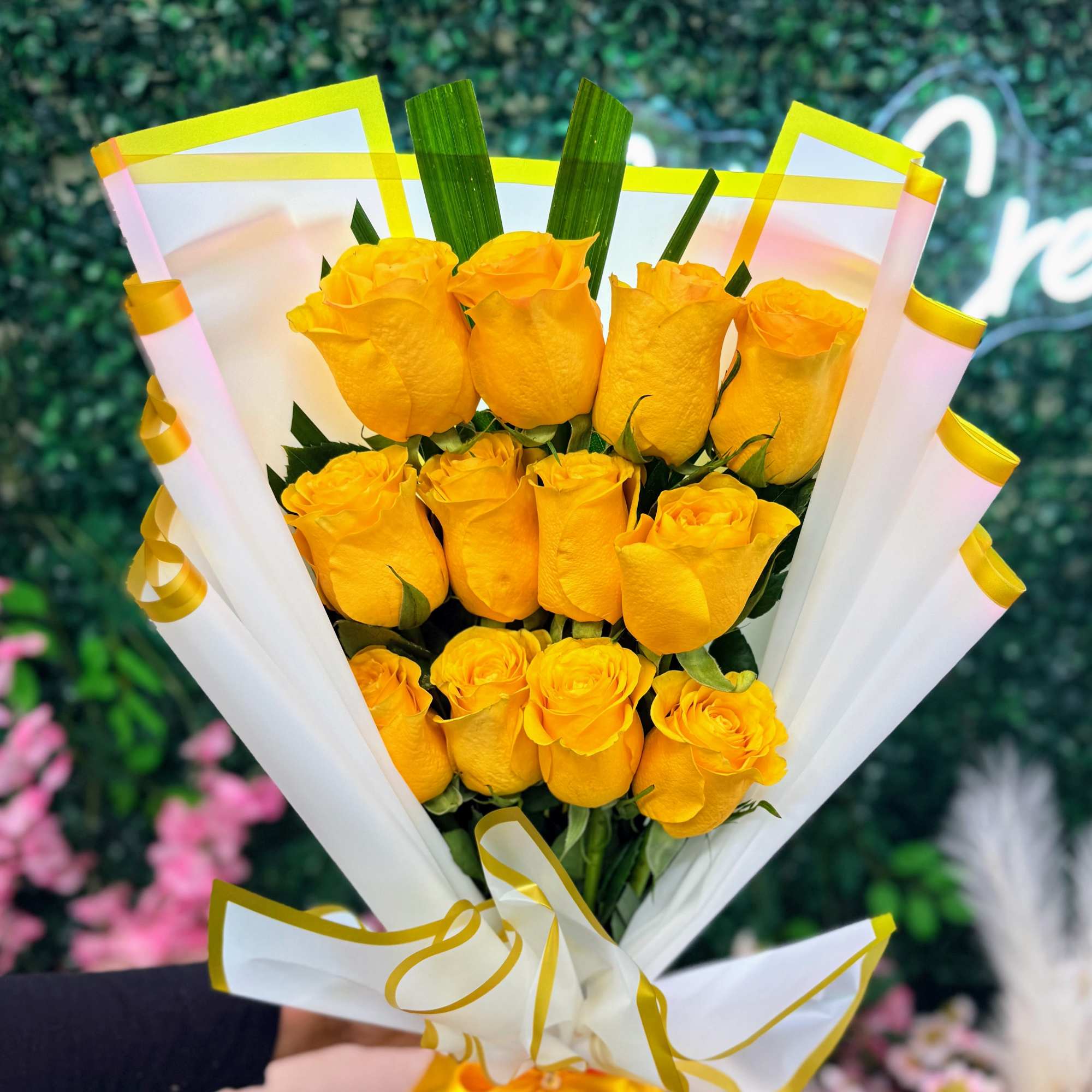 Bright, cheerful, and full of warmth, the Yellow Rose Bouquet features fresh