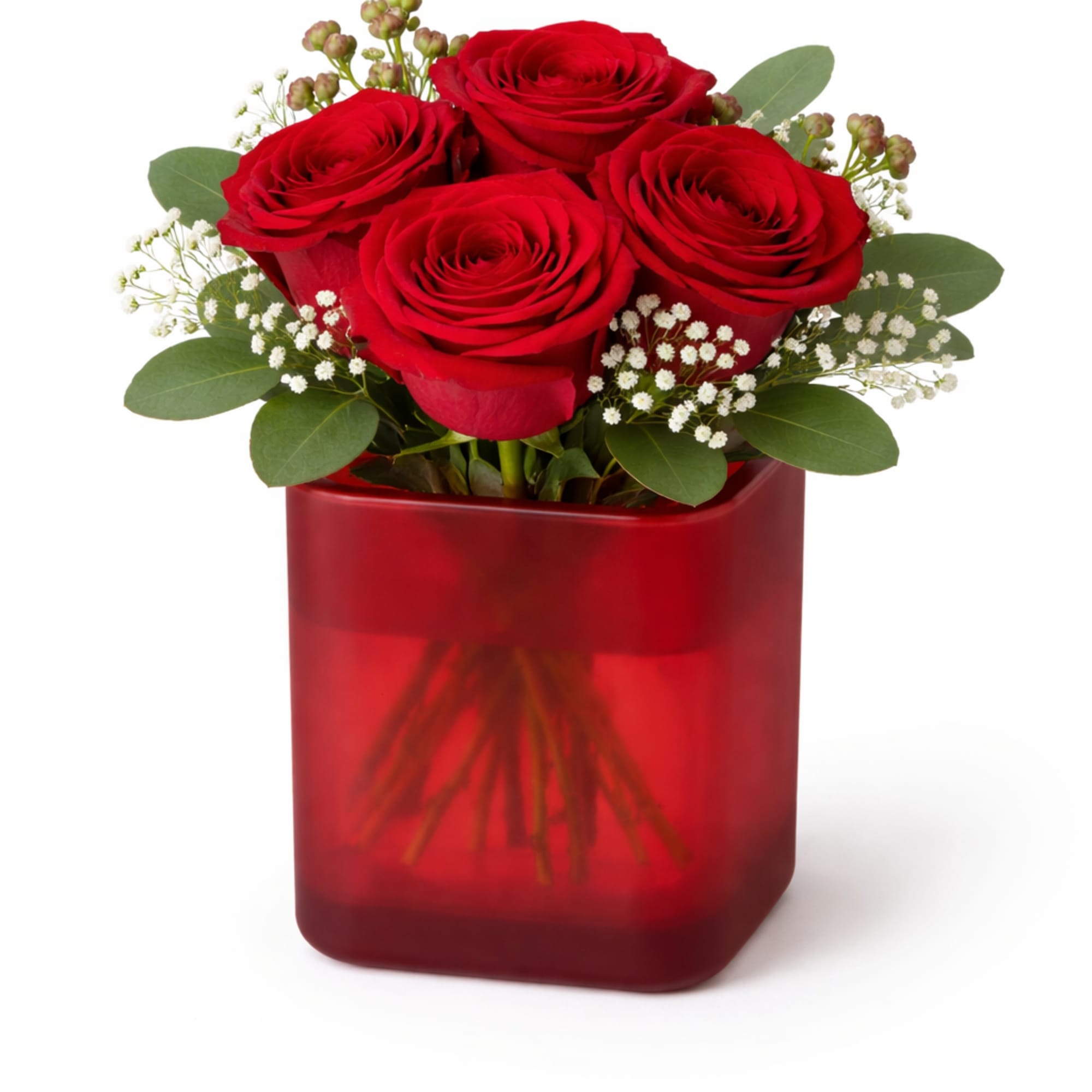 A charming arrangement featuring four premium roses accented with delicate filler flowers