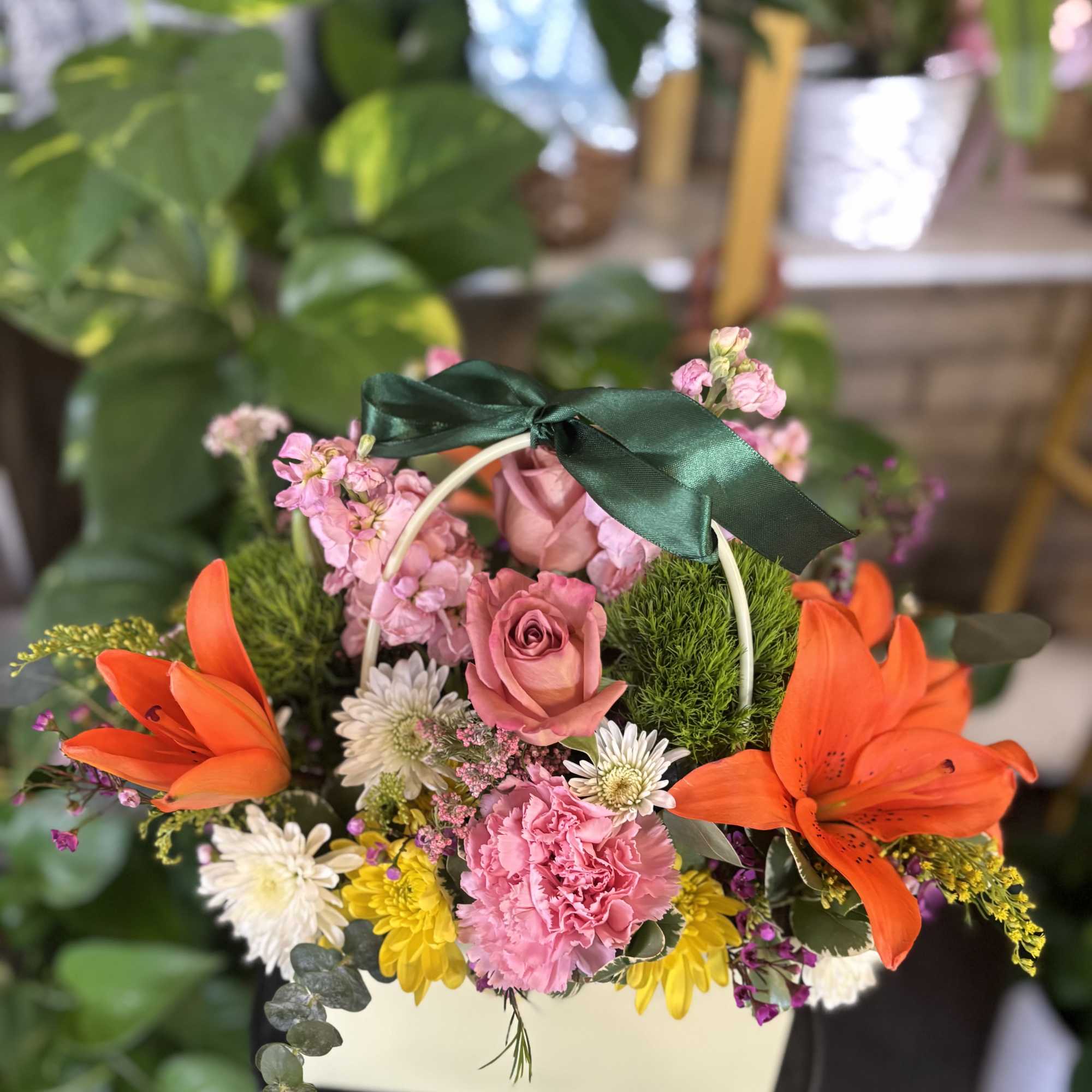 Fresh floral in purse setting 