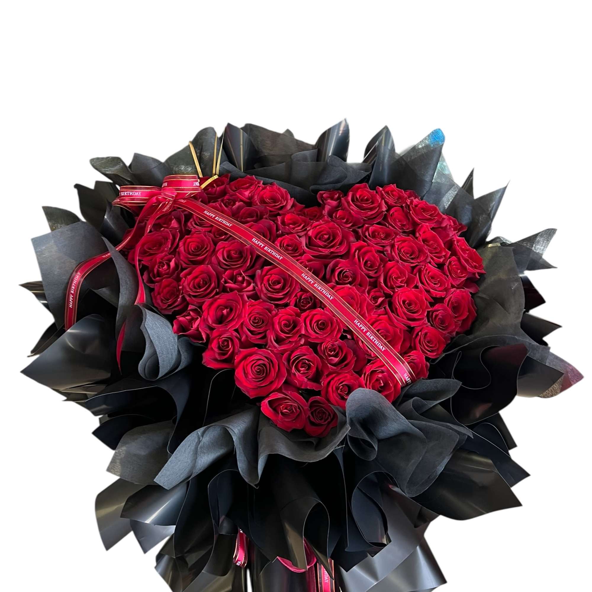 66 steams roses （ color optional.Please schedule order ahead.)
Comes with 3pc Heart