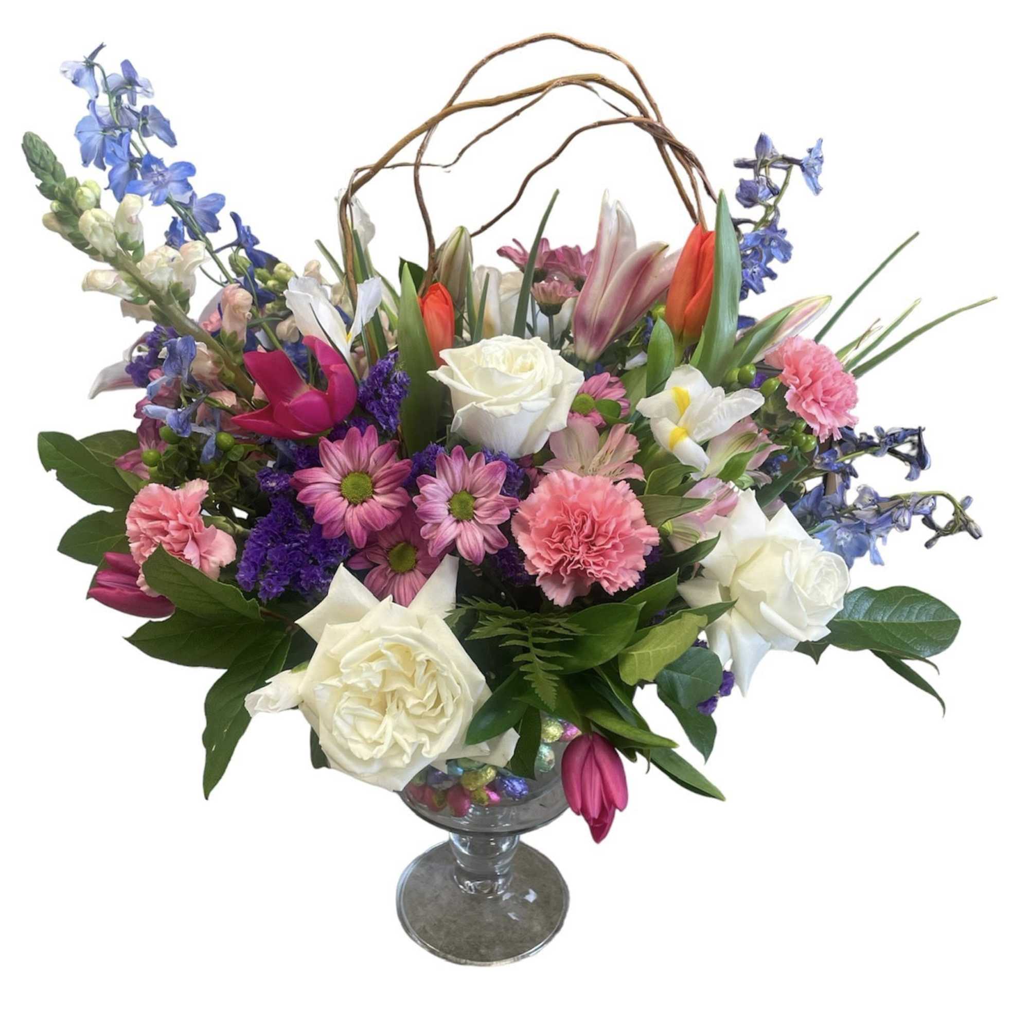Celebrate Easter with a nice colorful spring fresh flower centerpiece, delivered in
