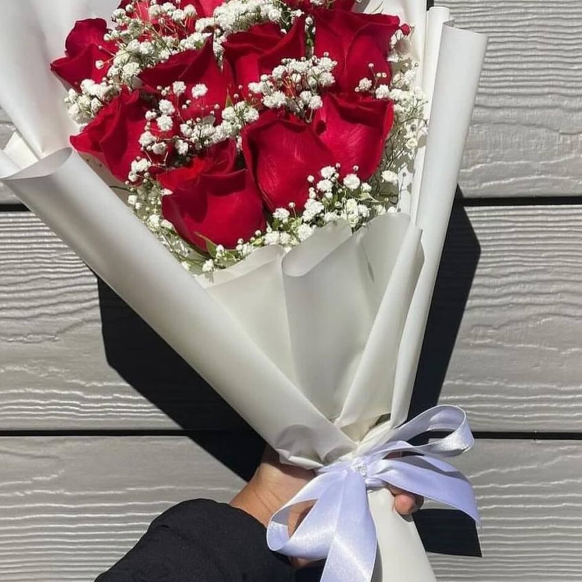 layered roses in white wrap