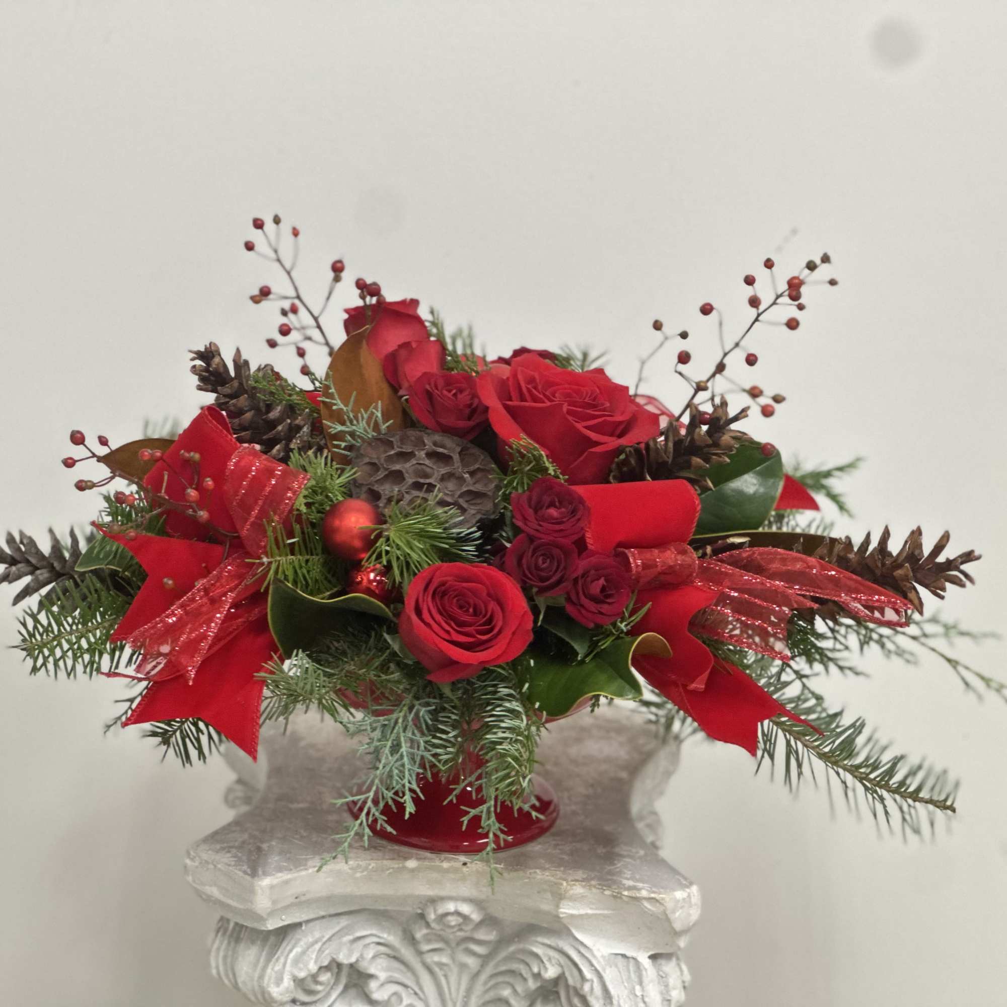 Elevate your holiday gatherings with the exquisite "Red Elegance" luxury arrangement by
