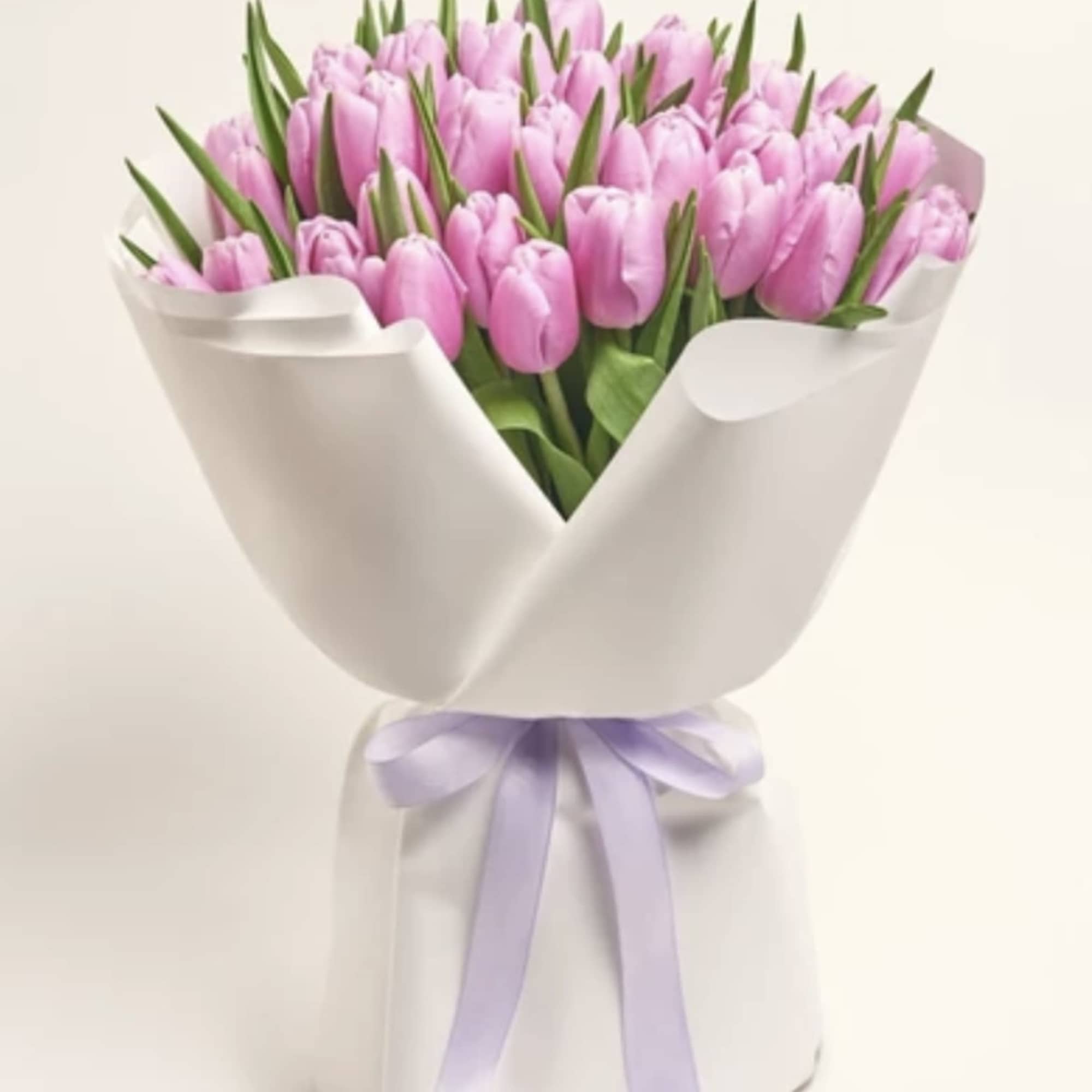 beautifully wrapped fresh tulips