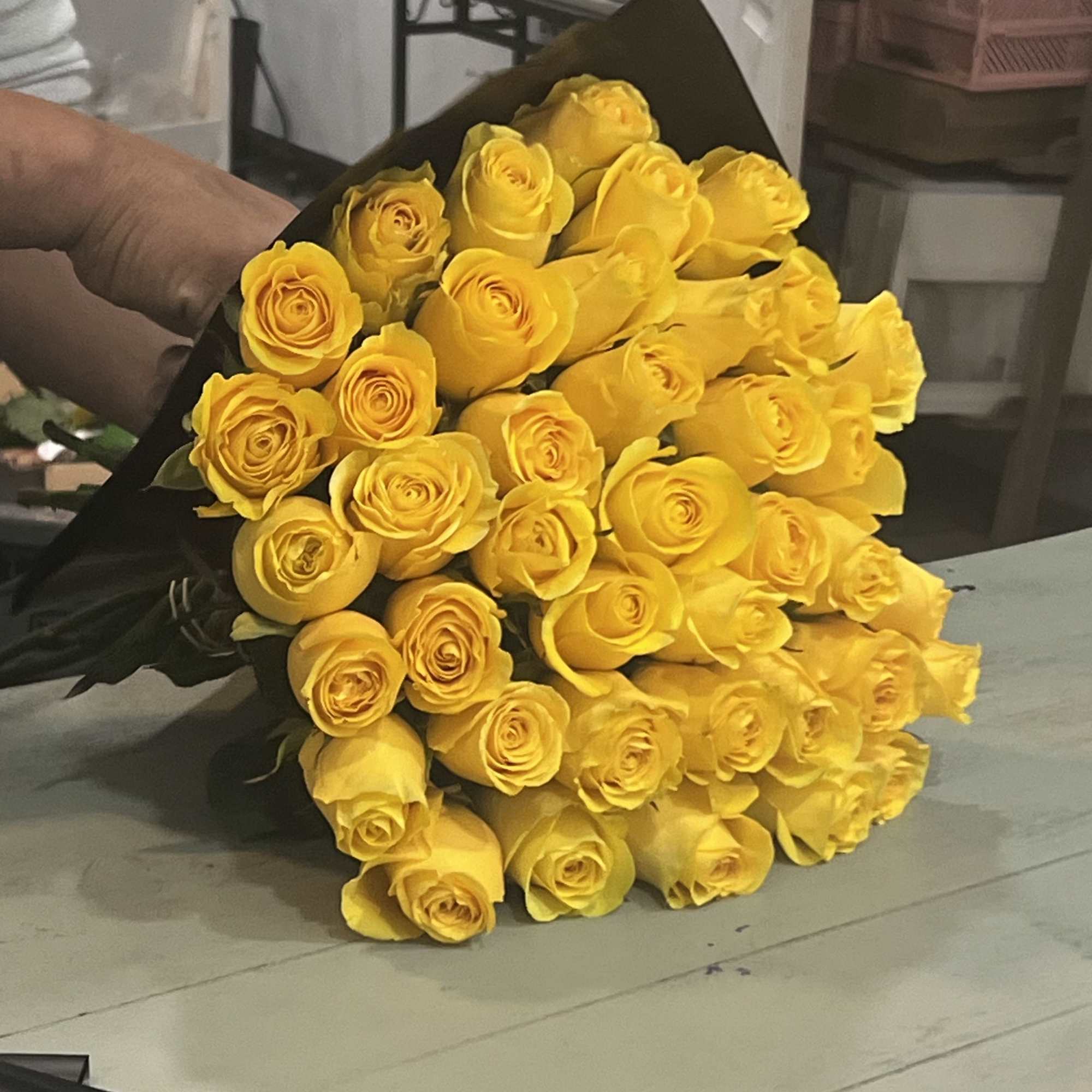 Bouquet pink and white 24 stems of roses .