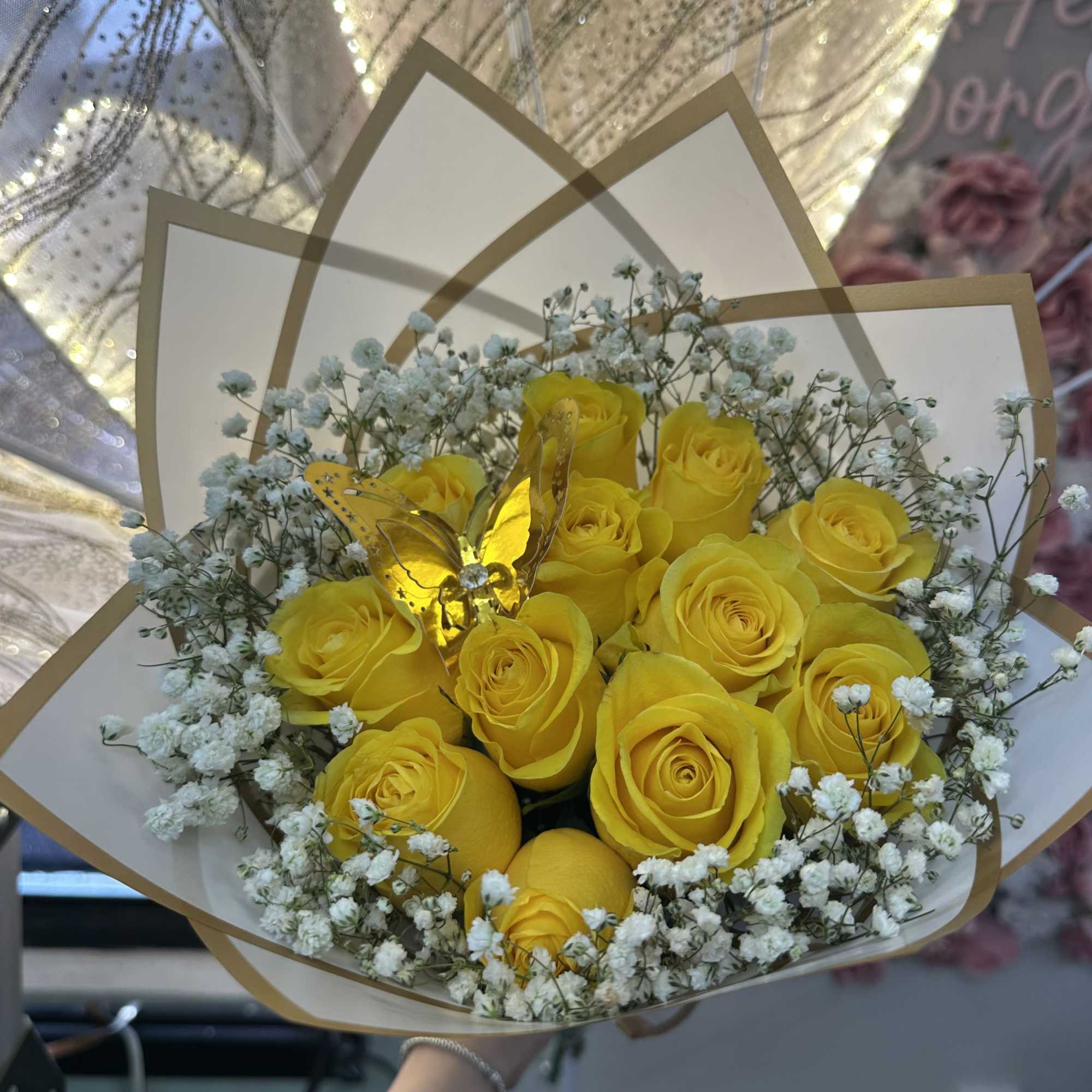Bright, bold, and full of happiness 
Our yellow rose bouquet is the