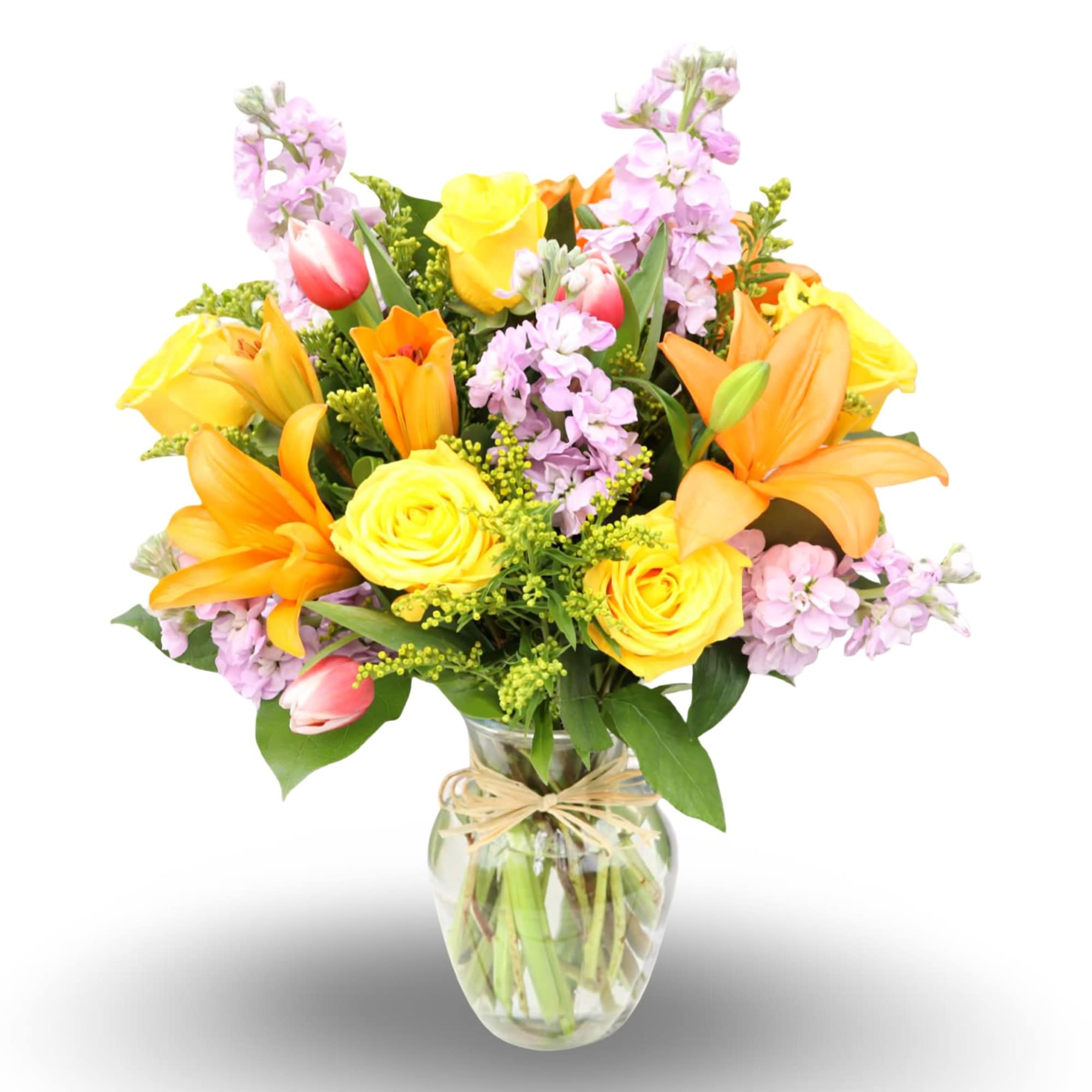 A vibrant and cheerful arrangement designed to brighten any space. Featuring radiant