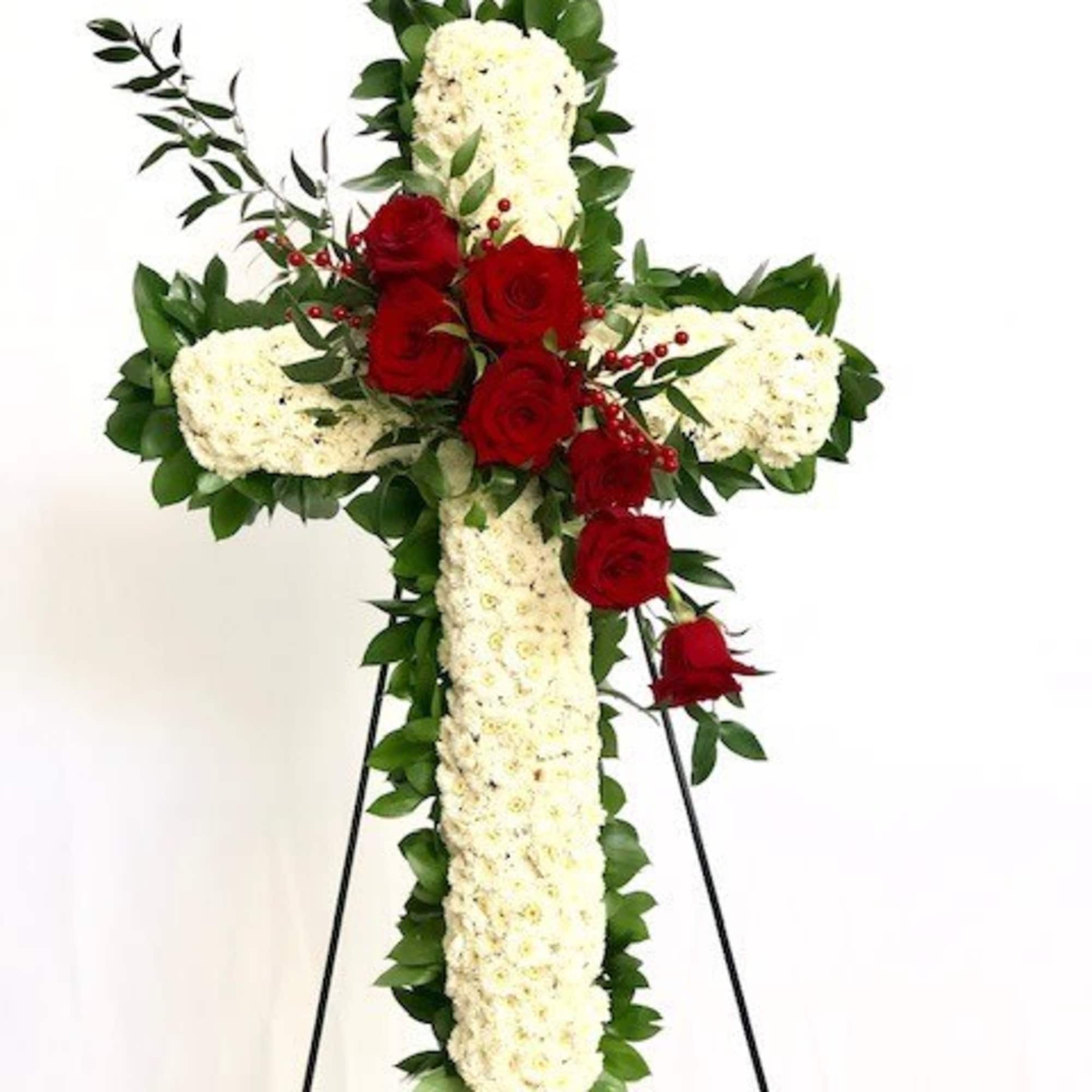 Sympathy Cross with an easel &ndash; A floral cross that will truly