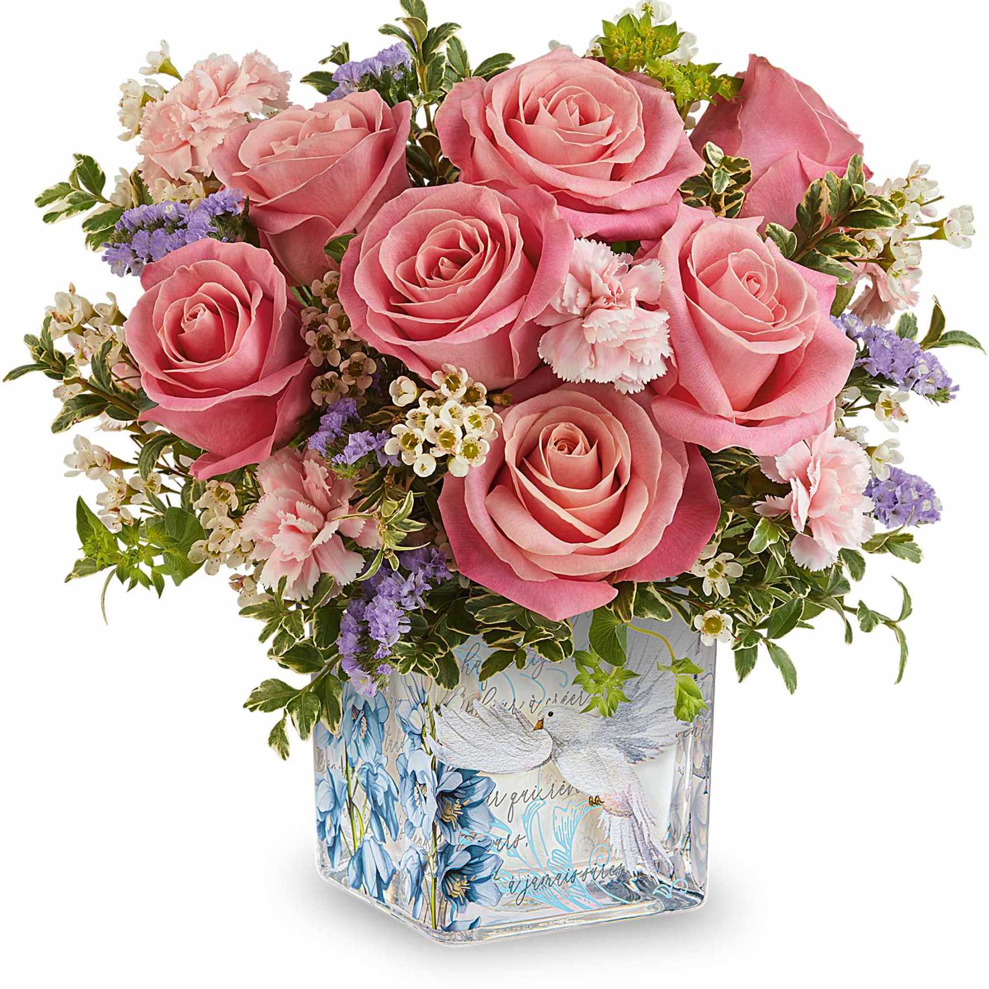 Softly serene, Our Whispers of Grace Bouquet blends pink roses and delicate