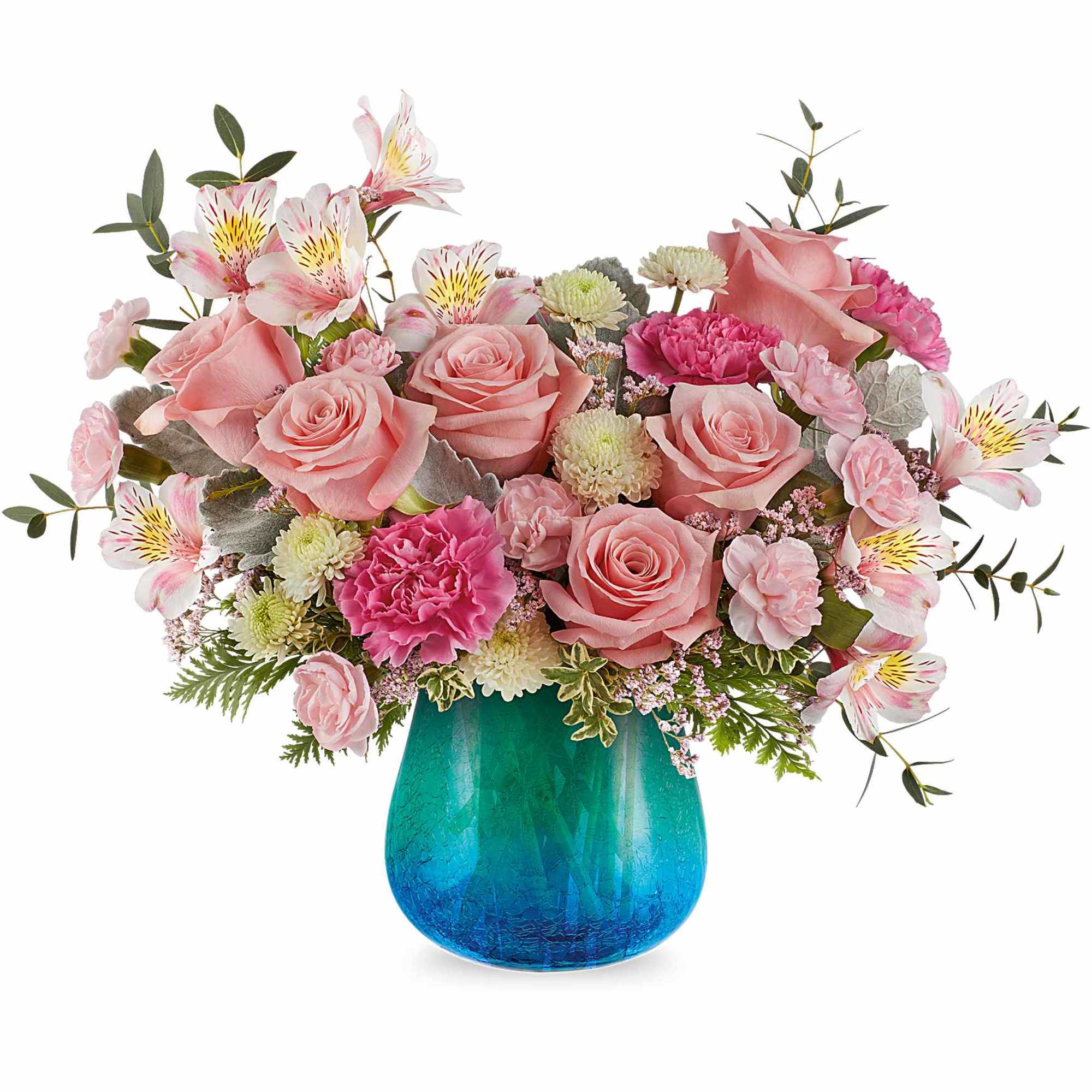 Soft and serene, our Blue Hues Bouquet delights with blush pink blooms