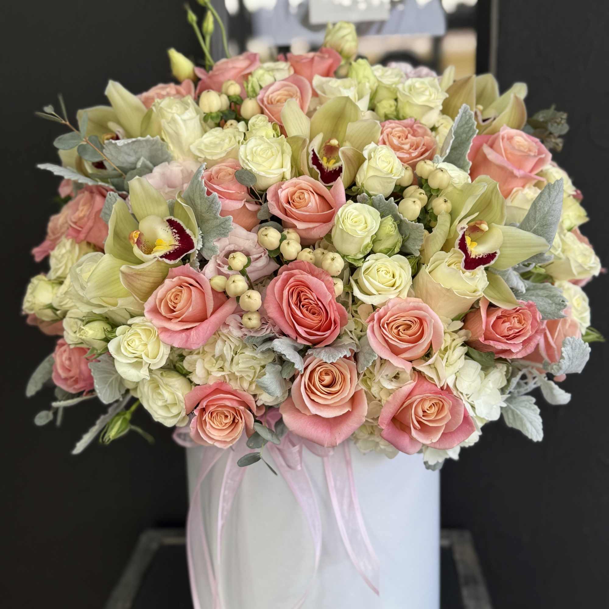 A bright and cheerful arrangement of pink and multicolored blooms, inspired by