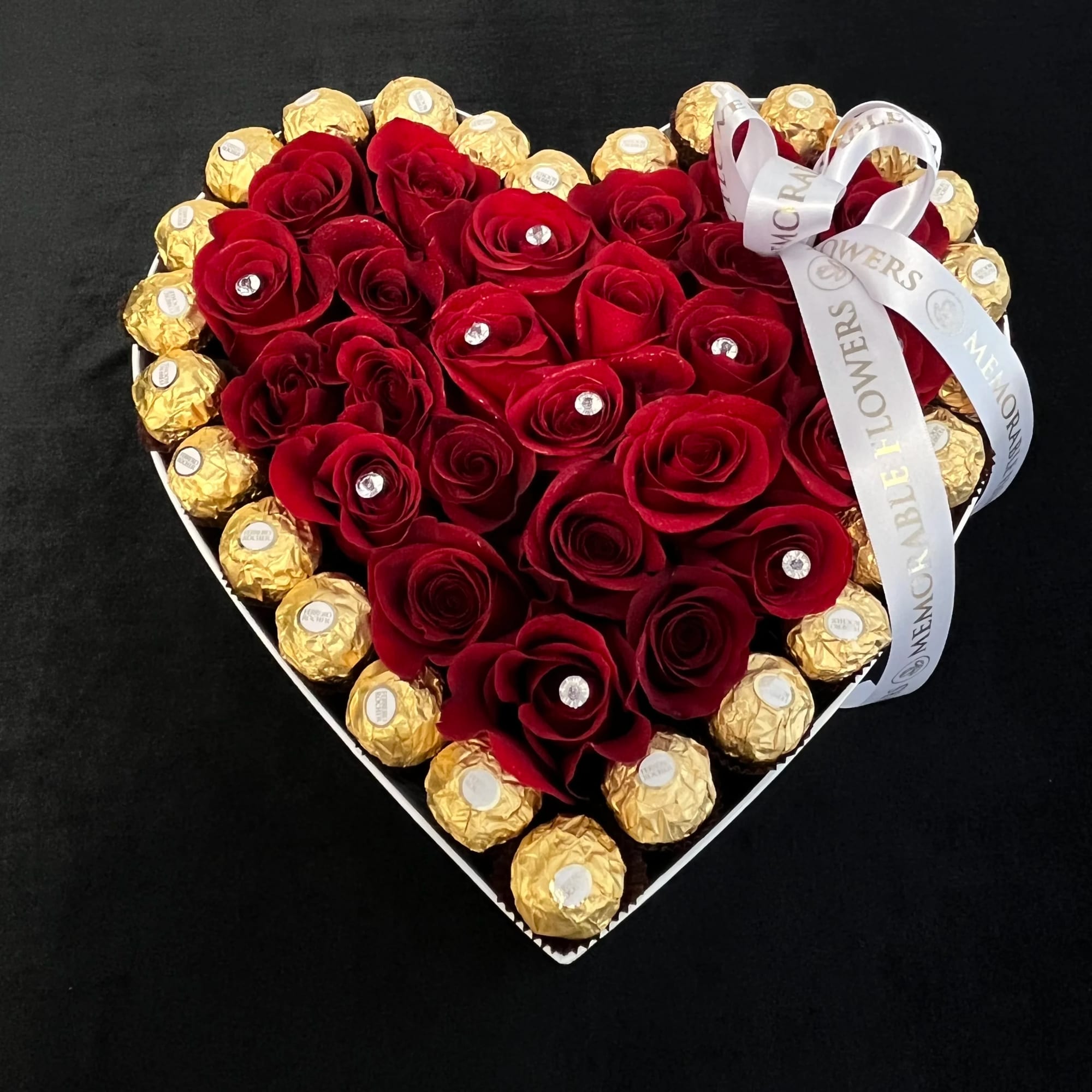 Large Size Heart Carries Red Roses and Ferrero Chocolates.
**Chocolates may contain peanuts.