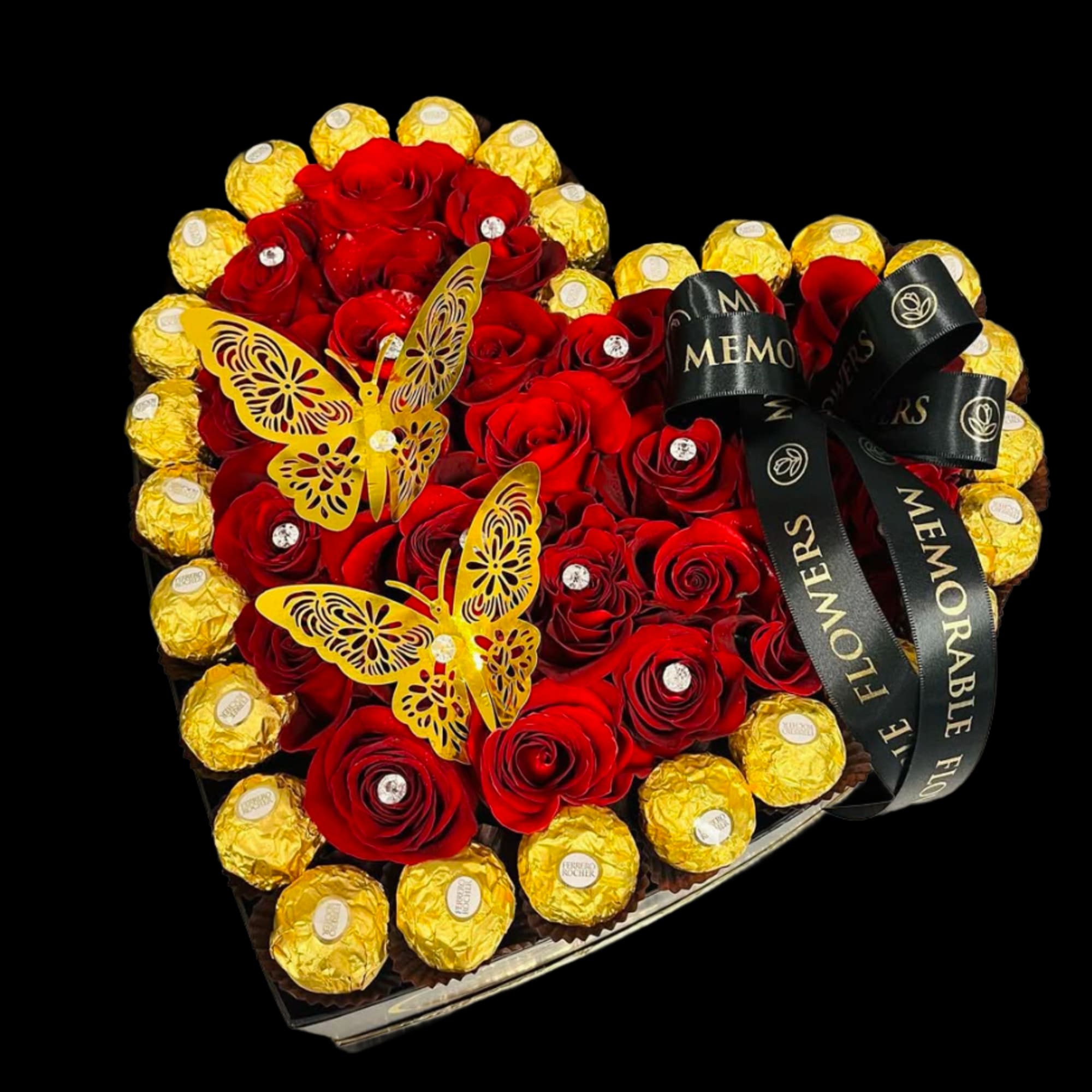 Large Size Heart Carries Red Roses and Ferrero Chocolates.
**Chocolates may contain peanuts.
