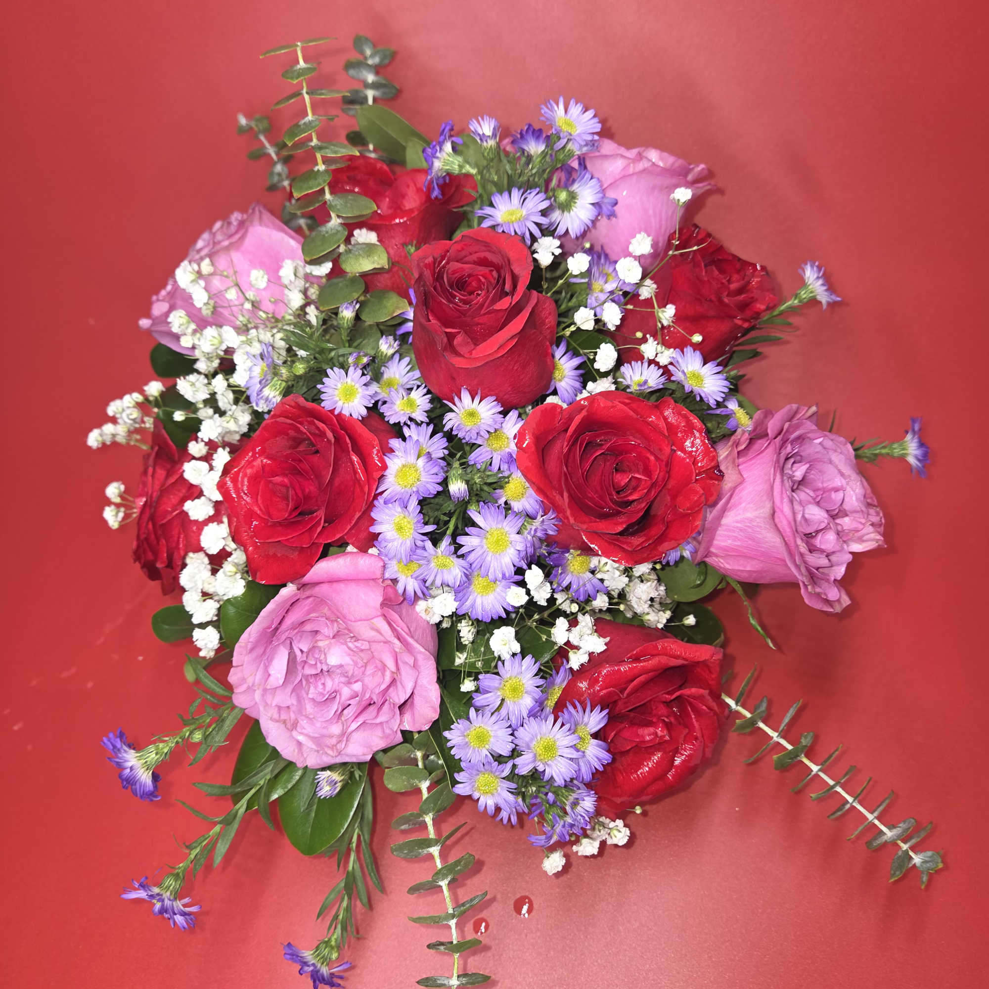 Red and purple roses. 