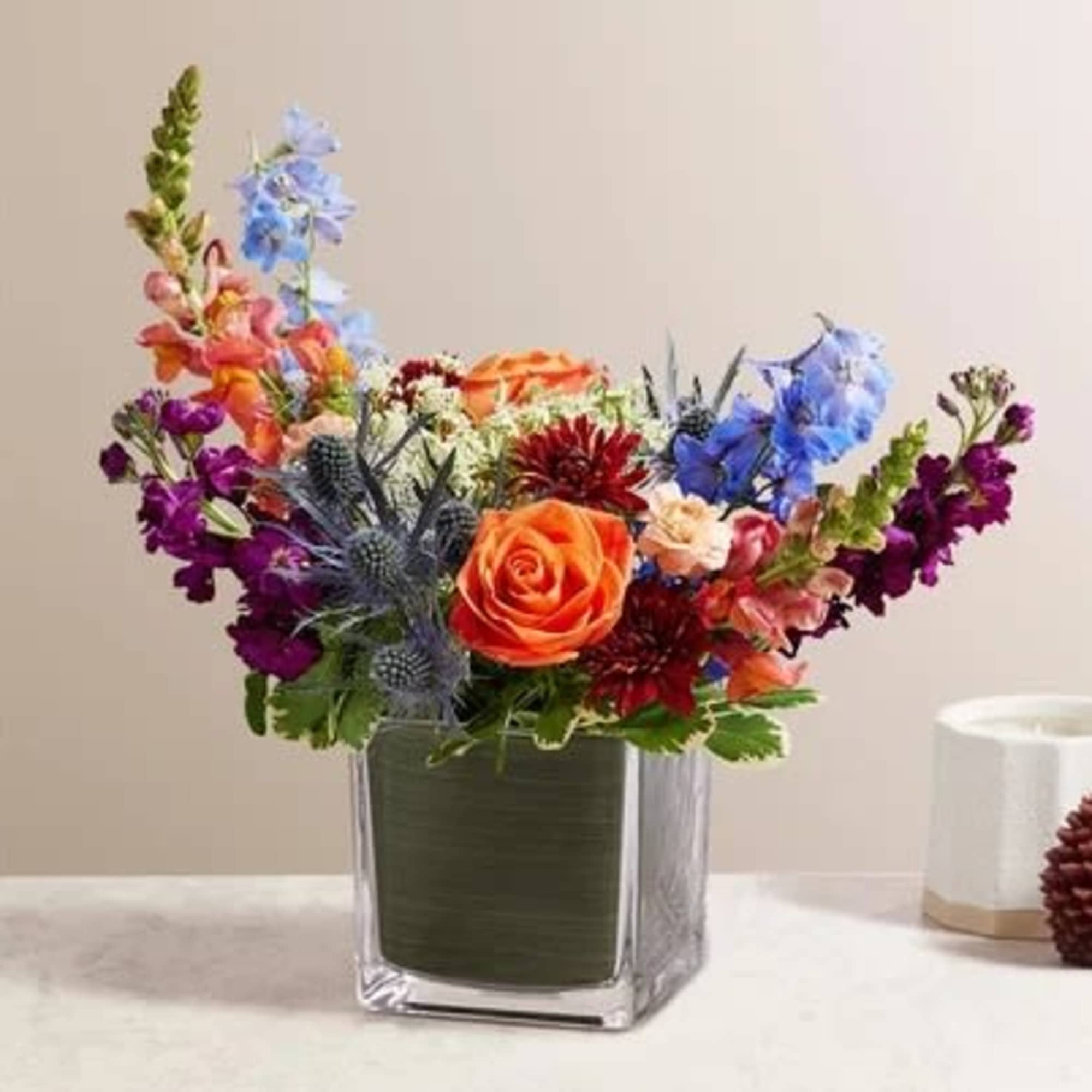 Share a unique and beautiful autumn harvest. Our loosely gathered bouquet features