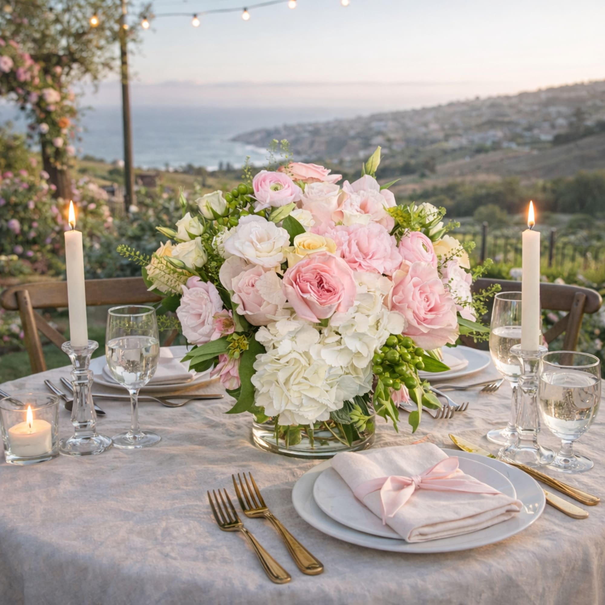 A soft, romantic composition designed to feel effortless and full. This arrangement