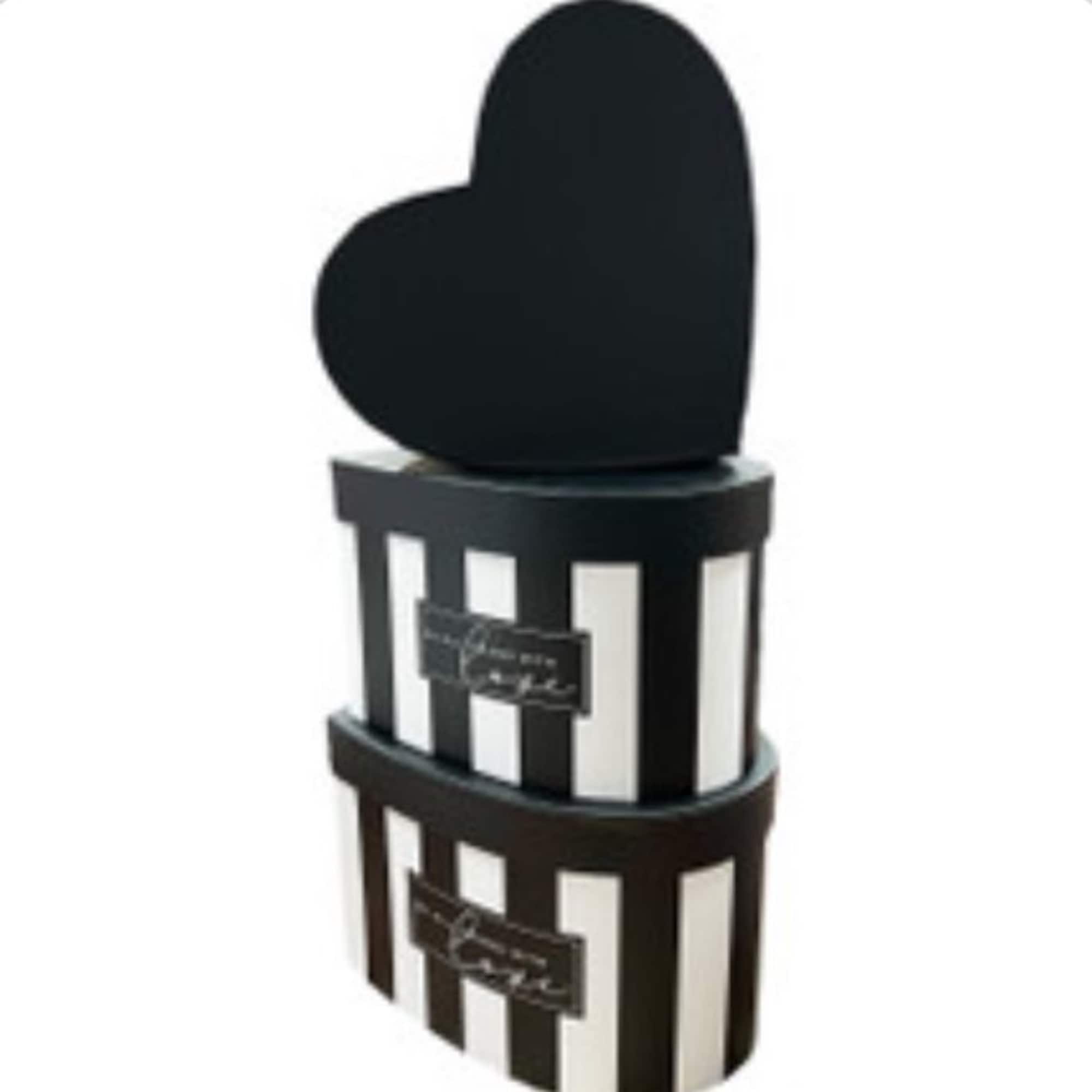 Heart Shaped Black and White Stipped Box with lid  Arrangement. Consist