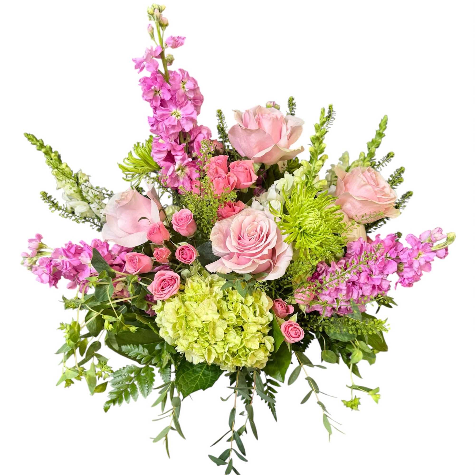 Roses, Hydranges,  spring flowers with greens in a Vase