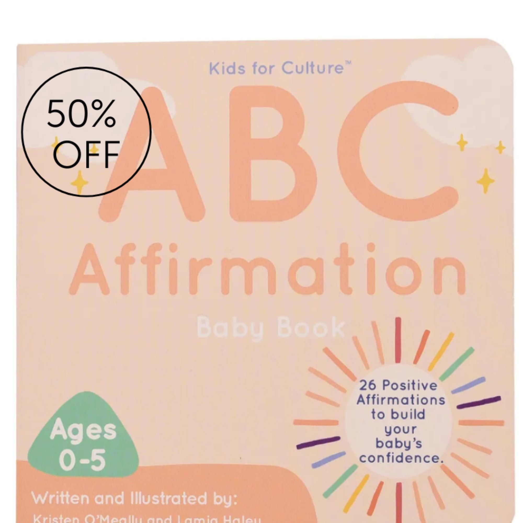 The ABC Affirmation Baby Book (6" x 6&rdquo; board book) includes 26
