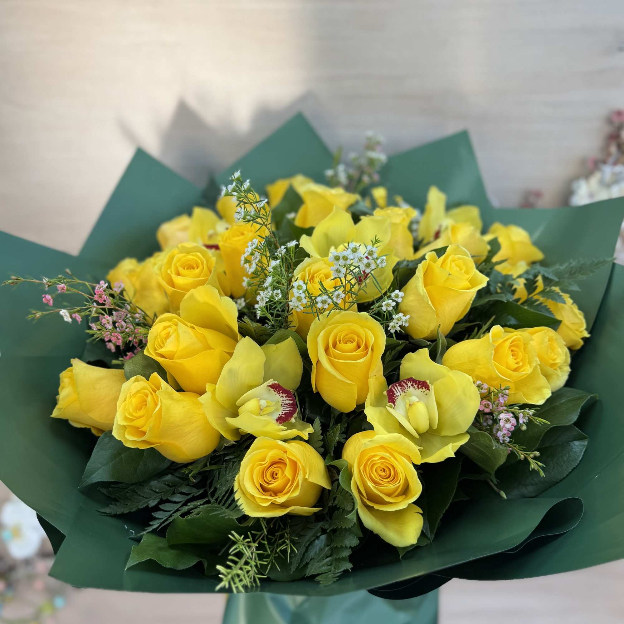A radiant bouquet of yellow roses, symbolizing joy, friendship, and positive energy.
