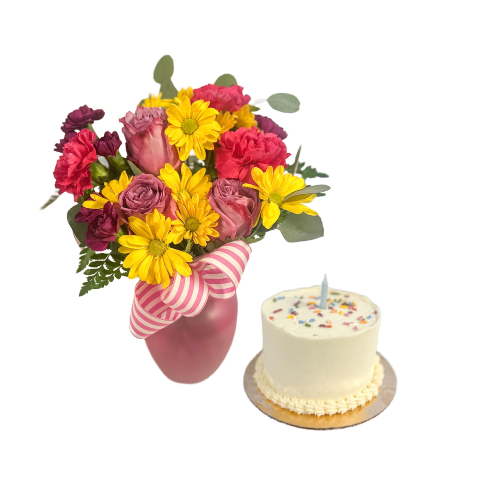 This bundle comes with a vase of bright + fresh blooms WITH