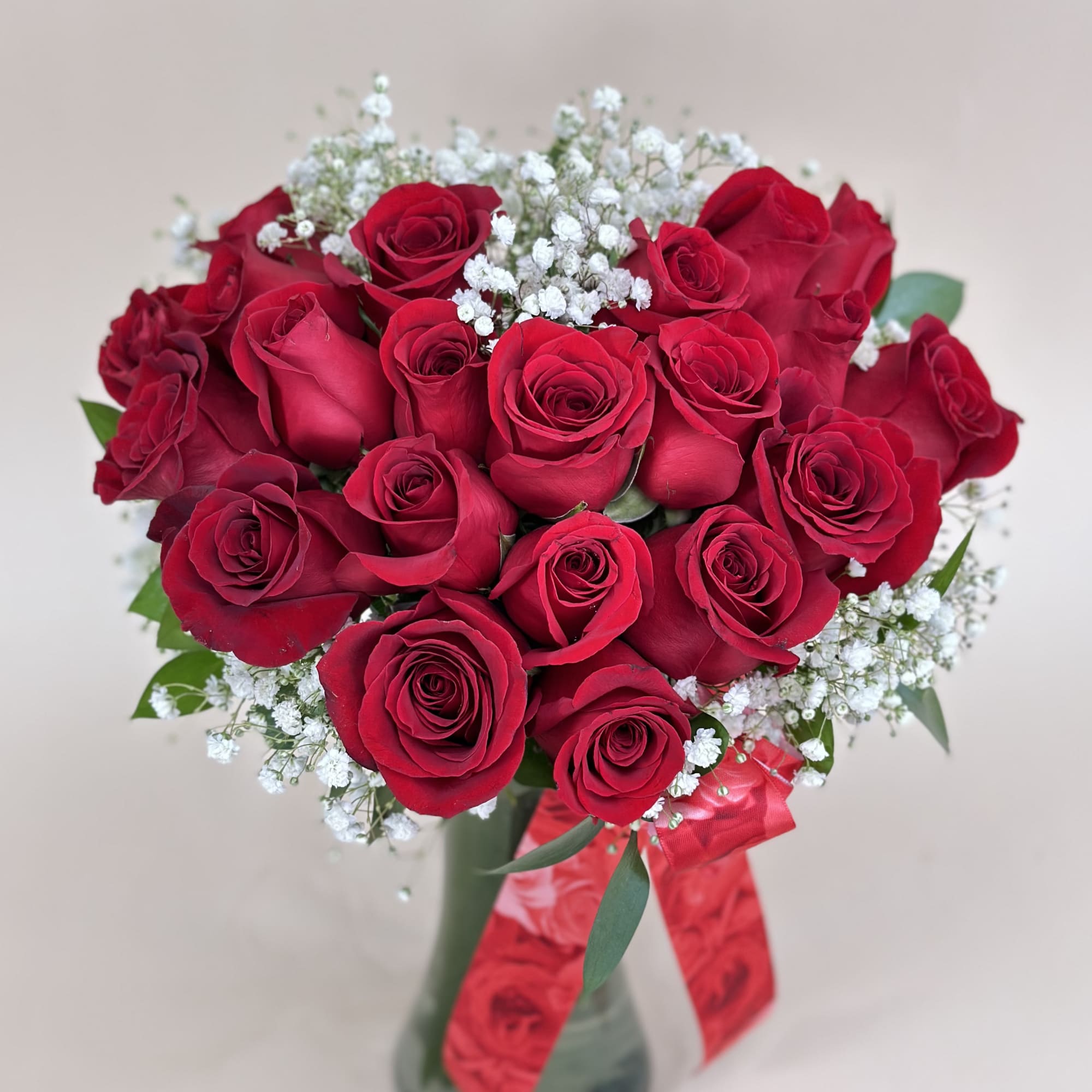 Red roses arranged in the shape of a heart - a clear