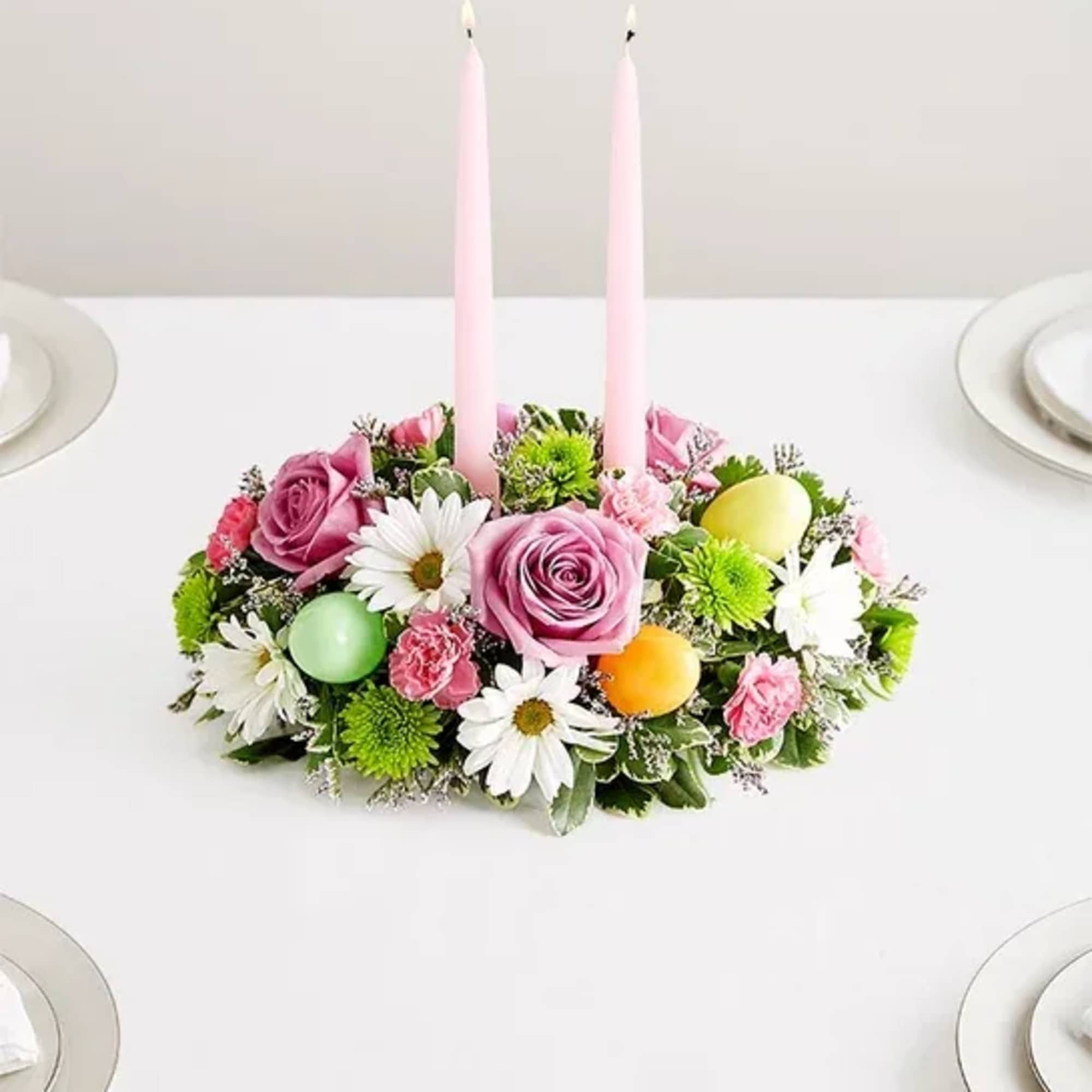Easter celebrations call for beautiful flowers. Our classic centerpiece is filled with