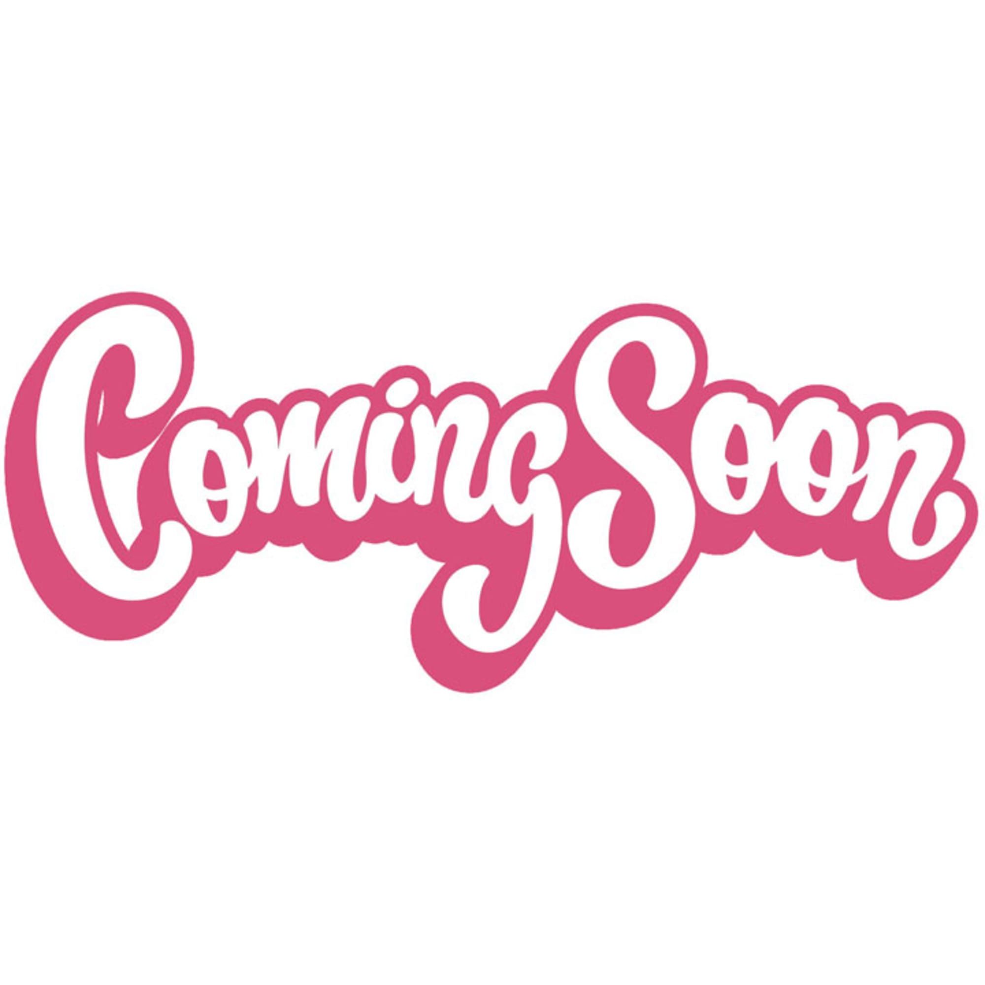 Pink and white stylized script text reading Coming Soon on a white background
