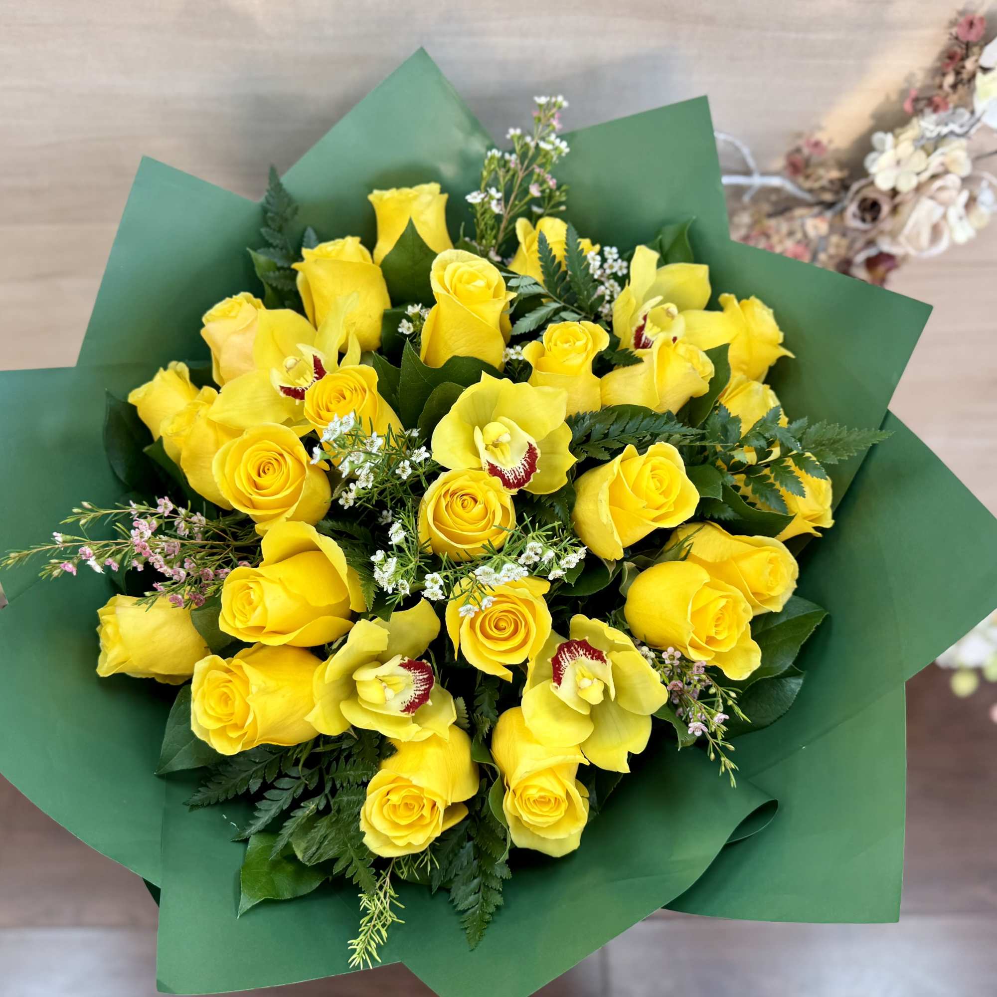 A radiant bouquet of yellow roses, symbolizing joy, friendship, and positive energy.