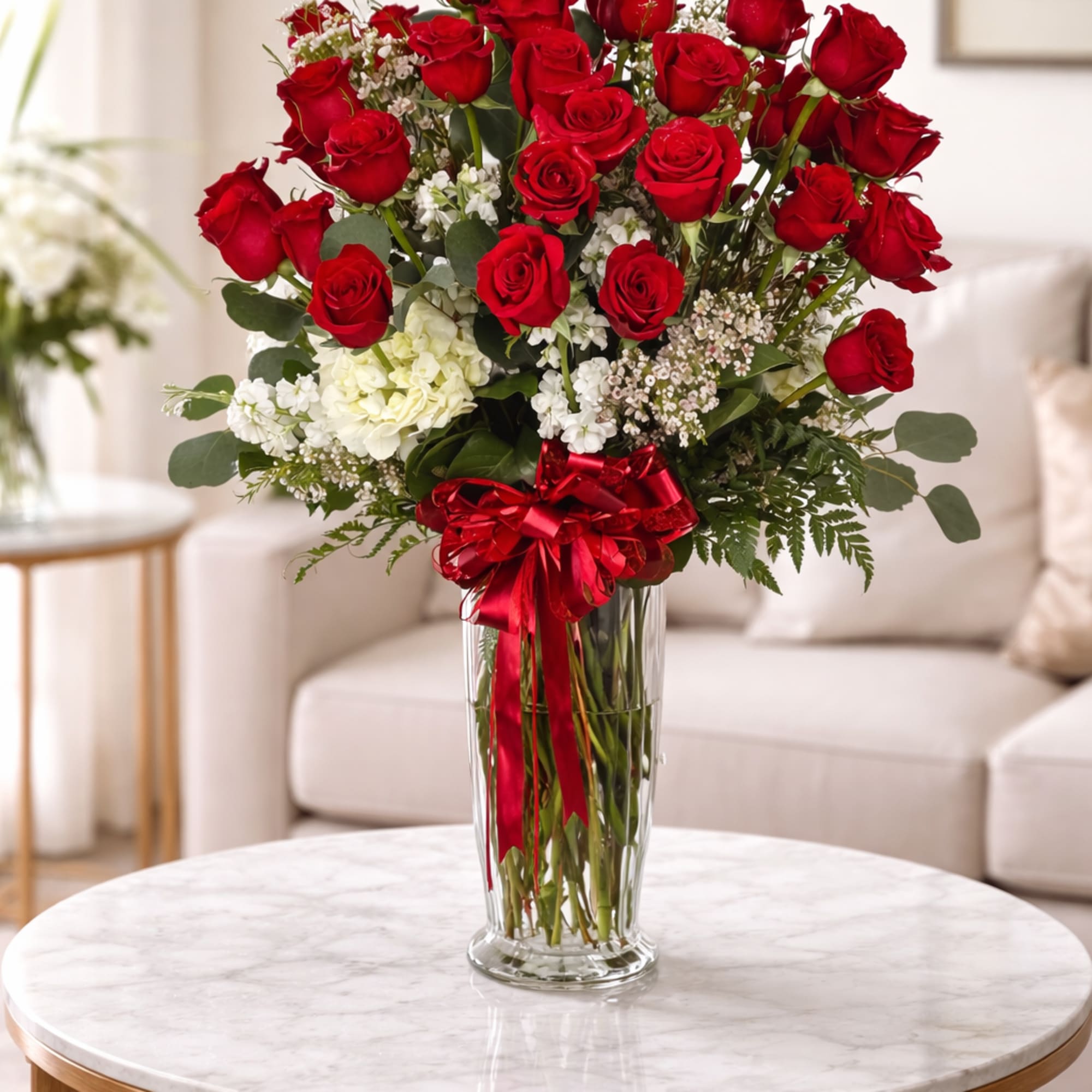A grand and elegant arrangement featuring 50 Ecuadorian premium long stem red