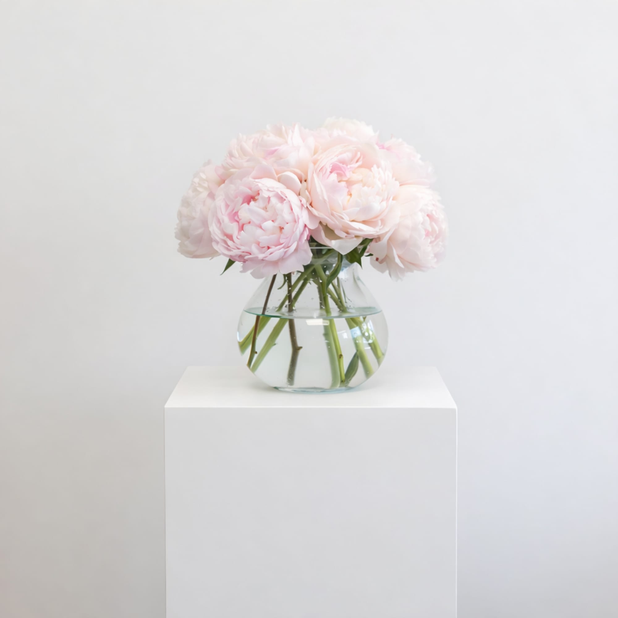 Each arrangement is uniquely crafted using fresh, premium peonies. Vase style may